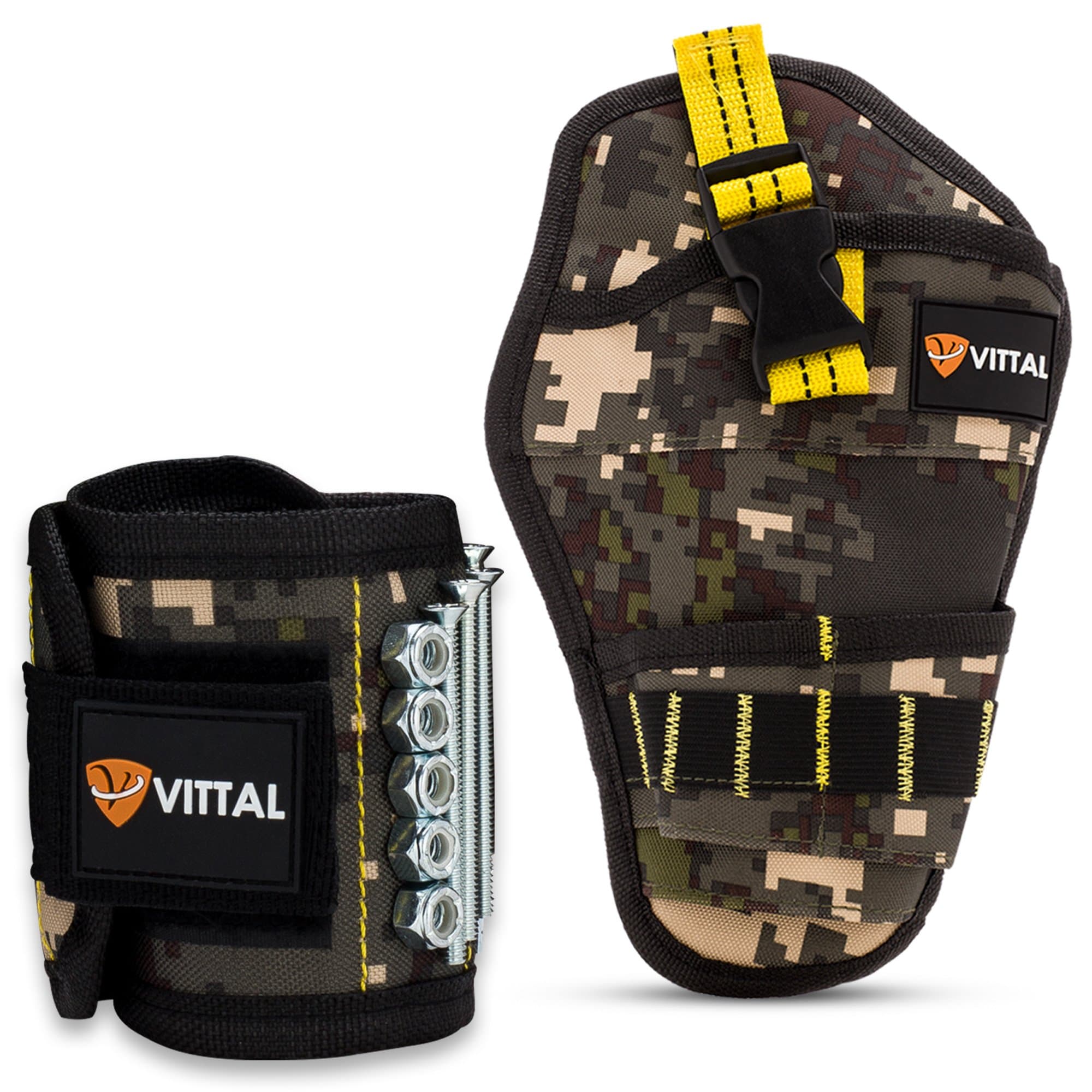 Magnetic Wristband for Holding Tools & Drill Holster (2-Pack) by VITTAL/15 Strong Magnets Adjustable Band for Screws, Nails & More/Unique Tool Gift for Men, Father, Dad, Husband & Boyfriend