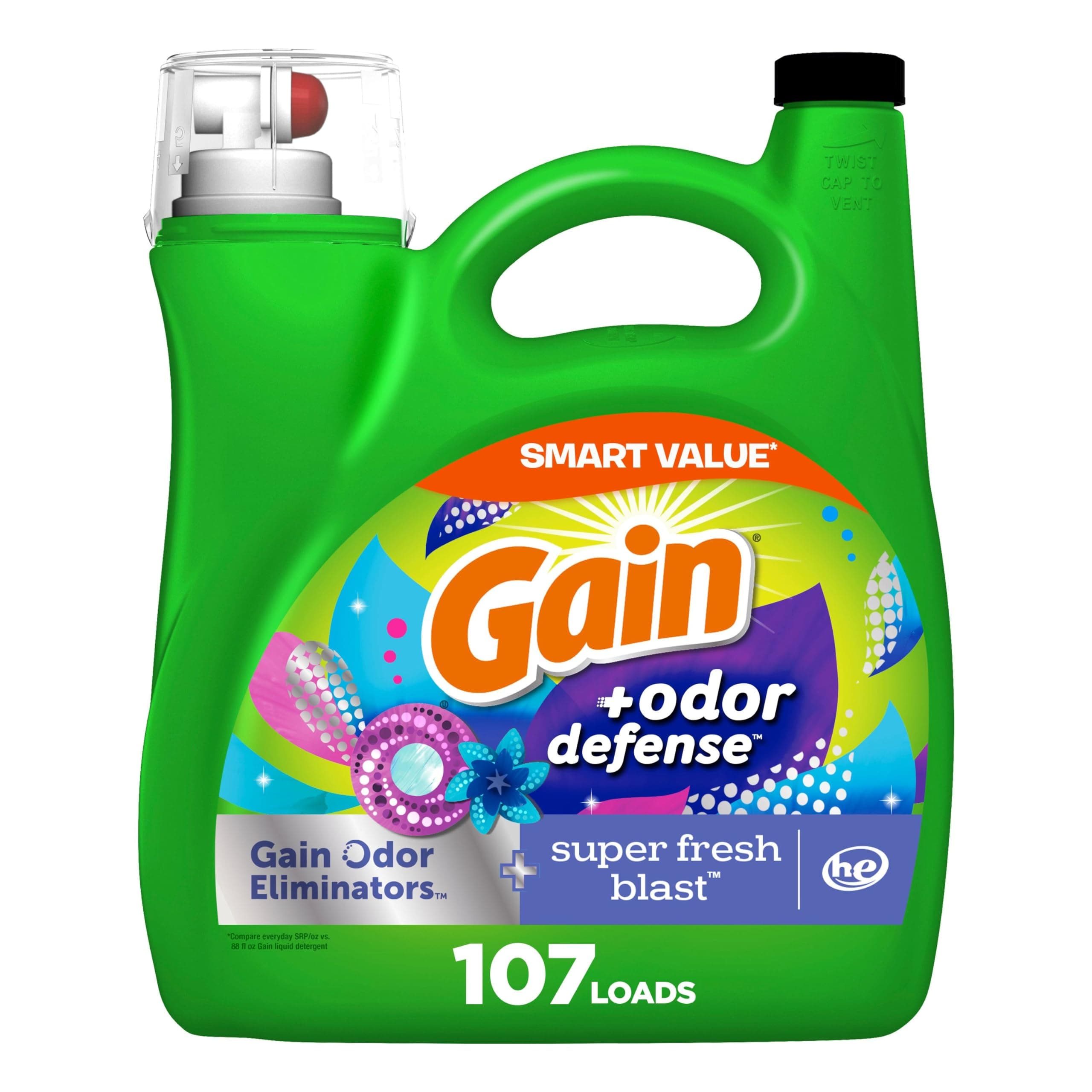 Odor Defense Liquid Laundry Detergent, Super Fresh Blast Scent, 107 Loads, HE Compatible Washing Soap