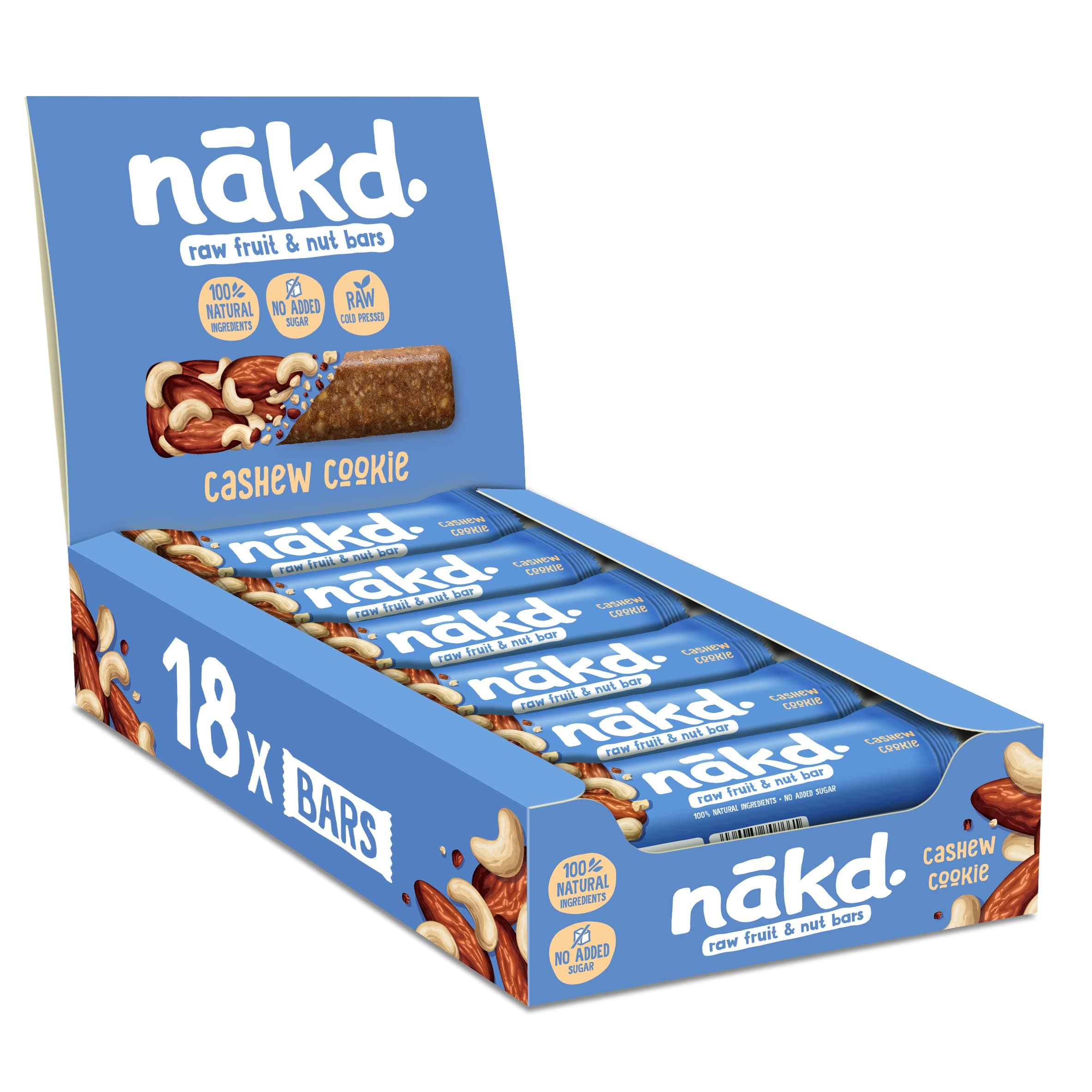 Nakd Cashew Cookie Natural Bars -Fruit & Nut Vegan - Gluten Free - Healthy Snack, 35 g (Pack of 18)