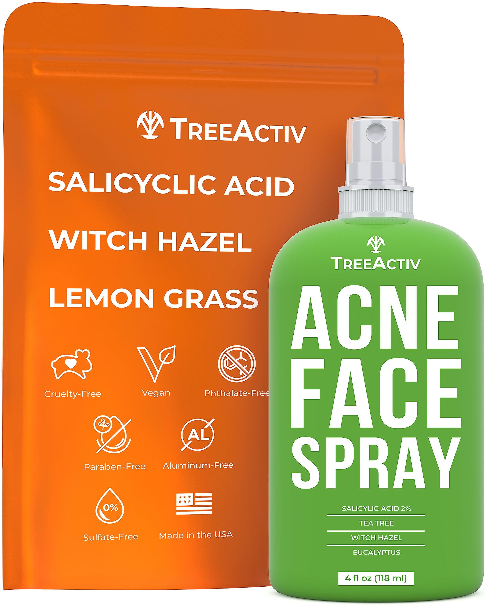 Acne Face Spray, 4 fl oz Facial Spray with Witch Hazel, Salicylic Acid for Acne Prone and Oily Skin, for Hormonal, Severe Cystic Acne, Skin Clearing Toner, 1000 Sprays