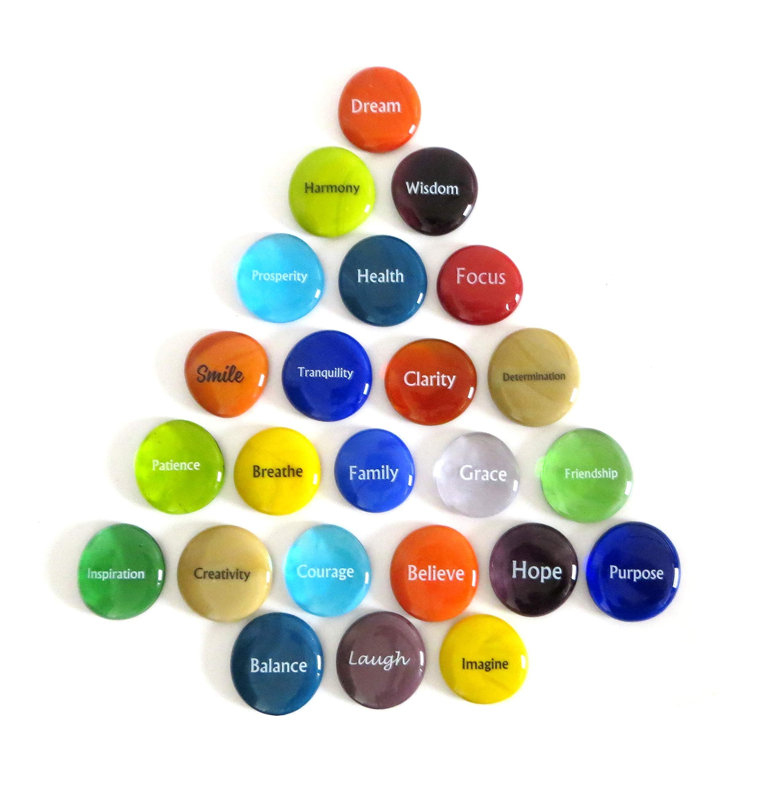 Lifeforce Glass Focus Glass Stones, 24 Inspiring, Encouraging and Motivating Single Words Imprinted on Glass Stones, Inc. Set II.