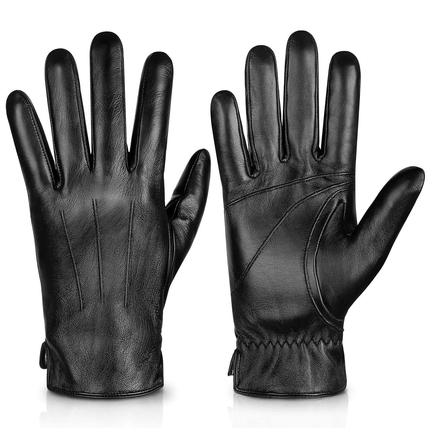 Genuine Sheepskin Leather Gloves for Men, Winter Warm Touchscreen Texting Cashmere Lined Driving Motorcycle Gloves