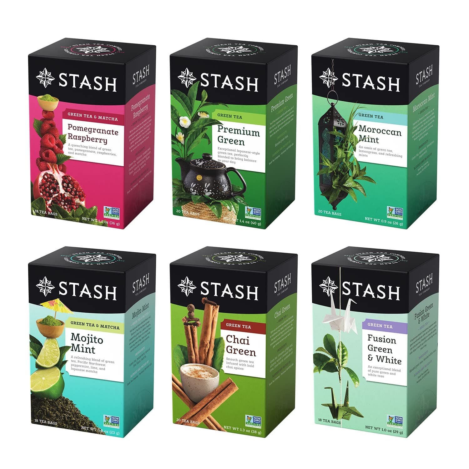 Stash Tea Green Tea Assortment 18 Count Box (Pack of 6)