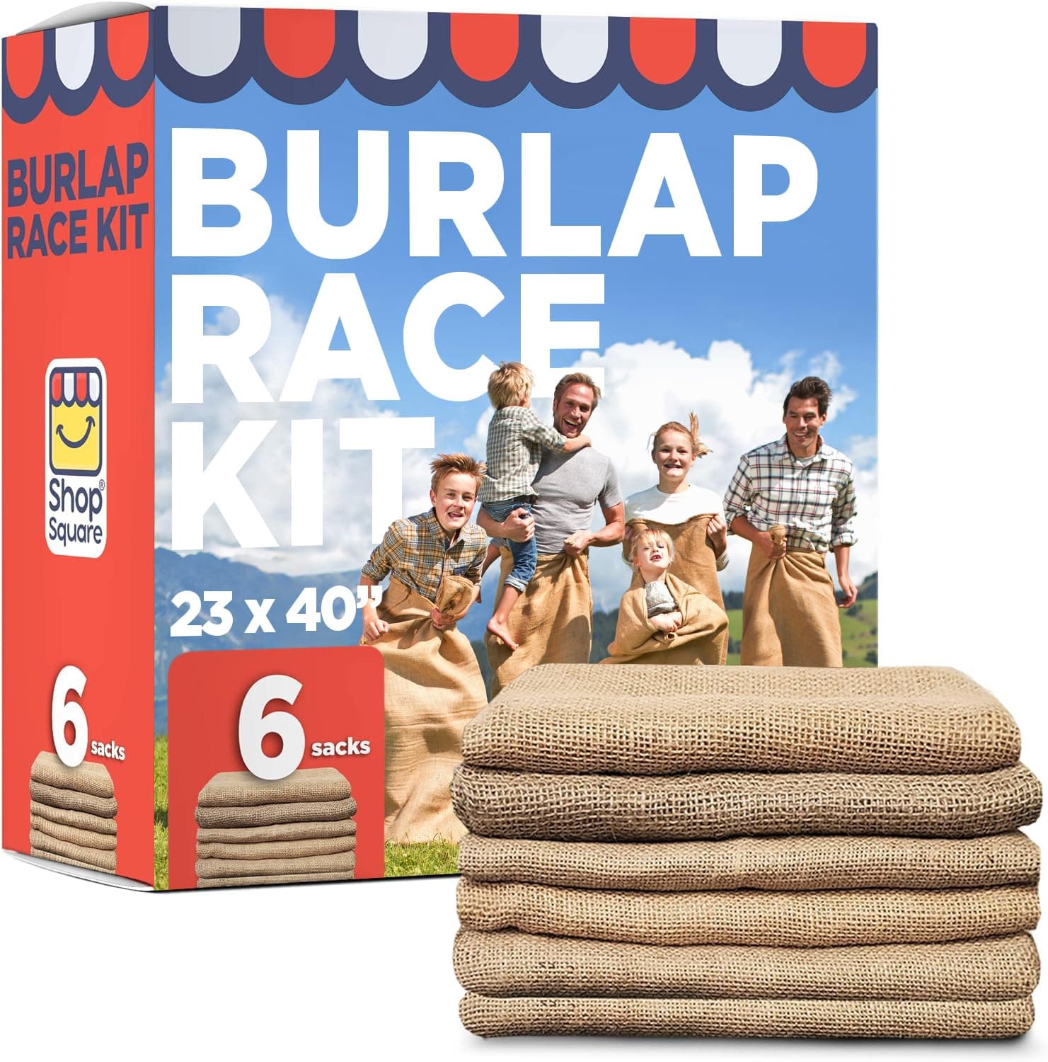 Shop Square Potato Sack Race Bags, 23x40 - Set of 6, Fun Burlap Sacks for Kids & Adults, Perfect for Field Day, BBQs, Picnics, Parties & More