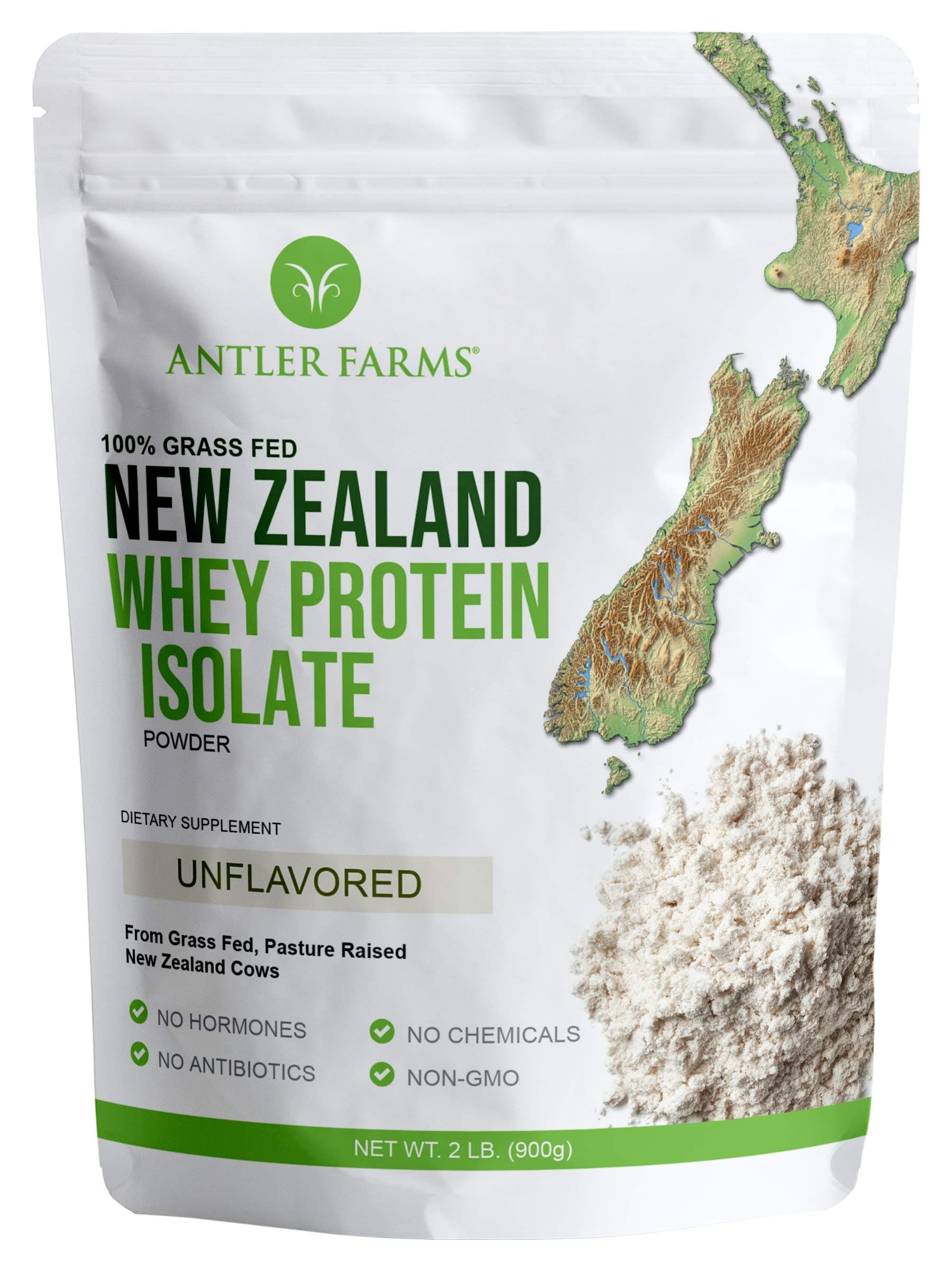 - Antler Farms - 100% Grass Fed New Zealand Whey Protein Isolate, Unflavored, 2 lbs - Pure and Clean, 2 Ingredients, Delicious, Cold Processed