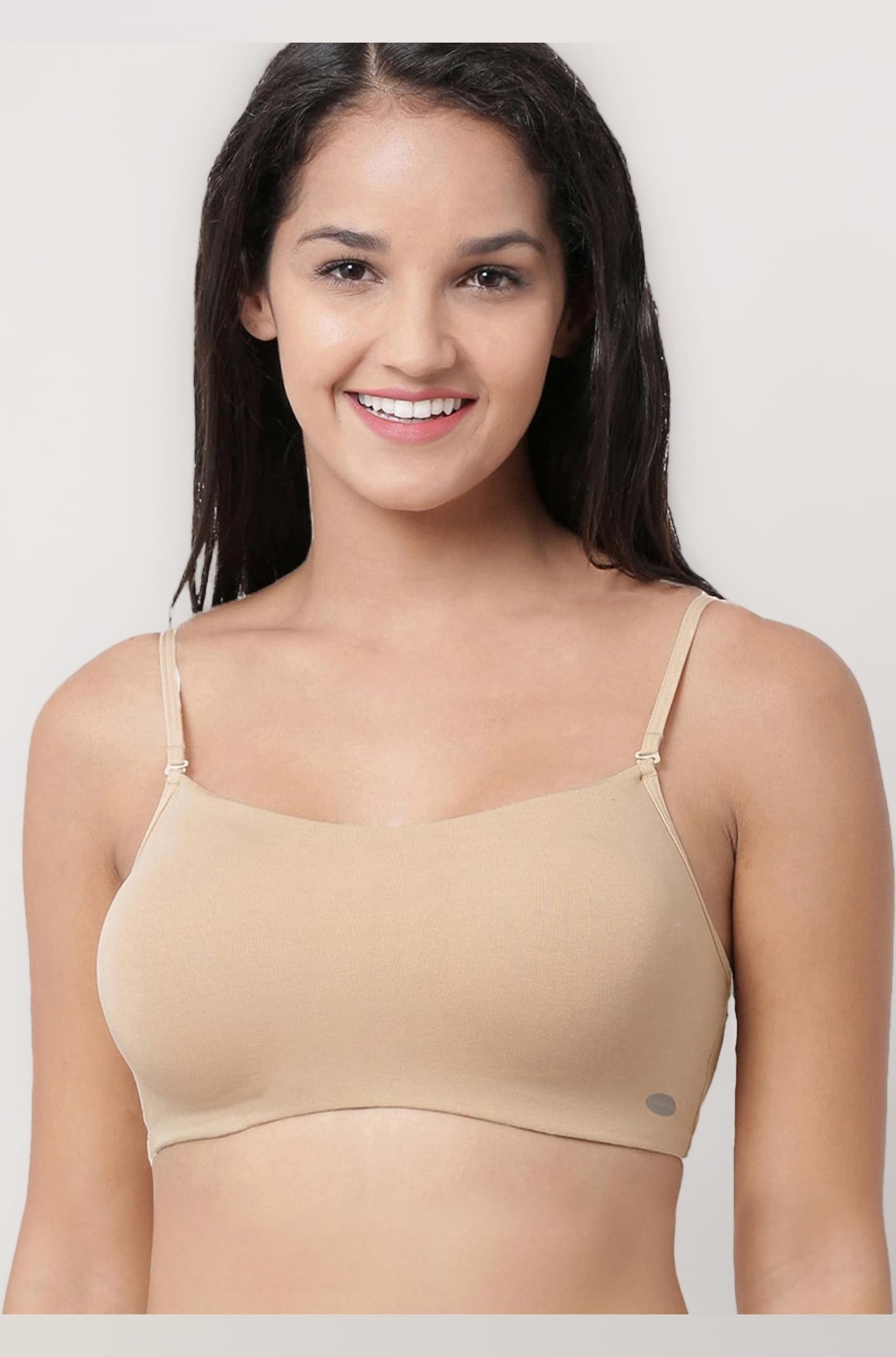 Moulded Double Layer Front Women's Cotton Cami Bra - Detachable Slim Straps with Back Keyhole, Non Padded, Wirefree, High Coverage - A022