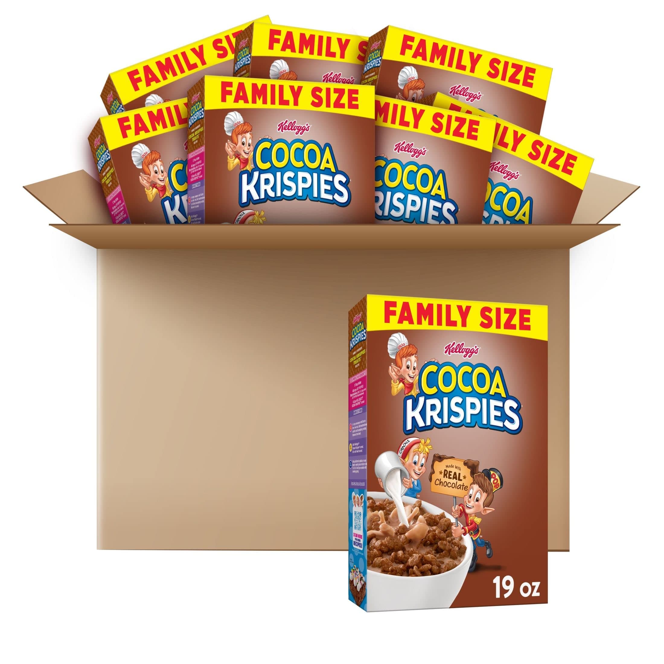 Kellogg's Cocoa Krispies Breakfast Cereal, Kids Snacks, Family Breakfast, Family Size, Chocolatey Flavor (8 Boxes)