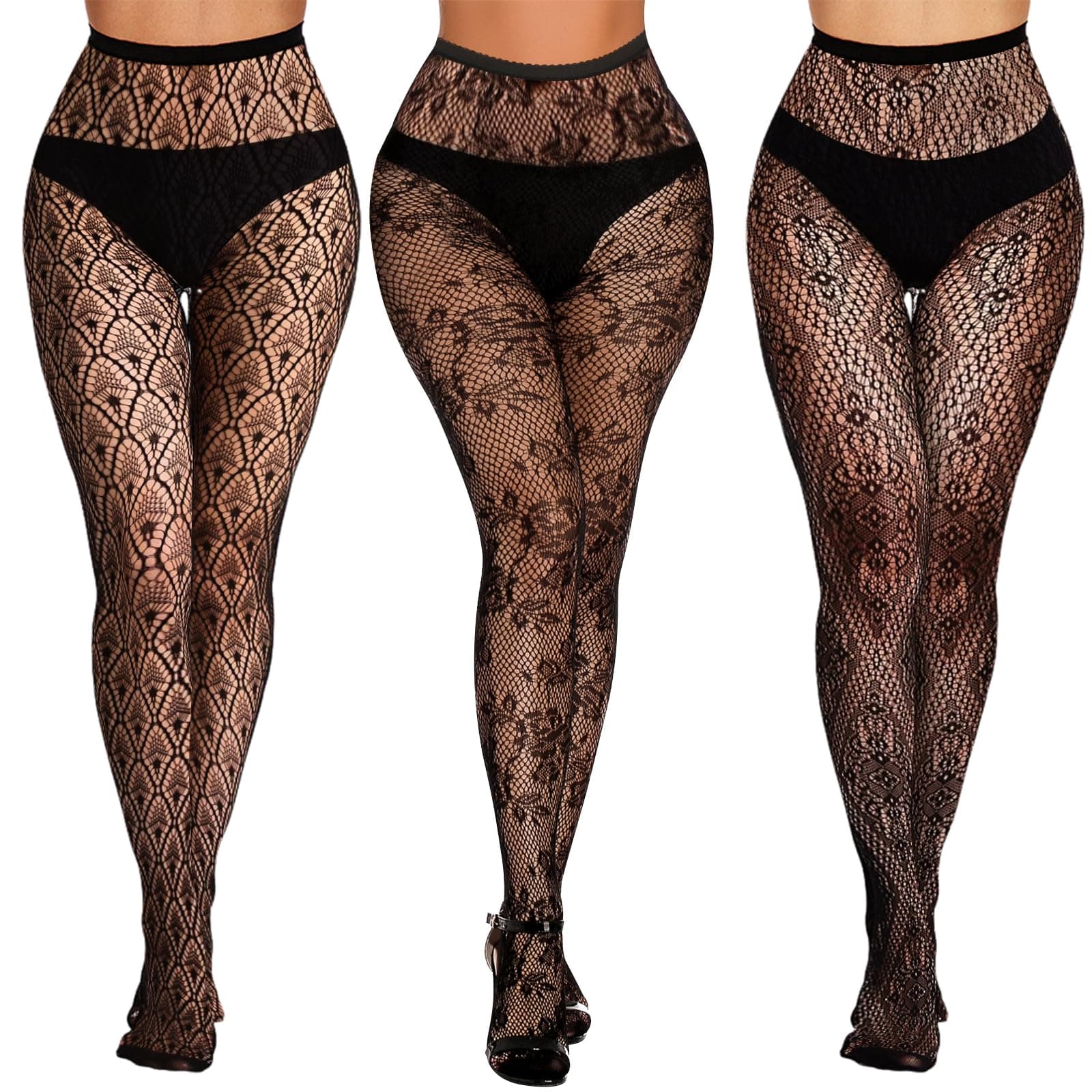 Lace Patterned Fishnet Tights for Women Black Fishnets Leggings Lace Tights