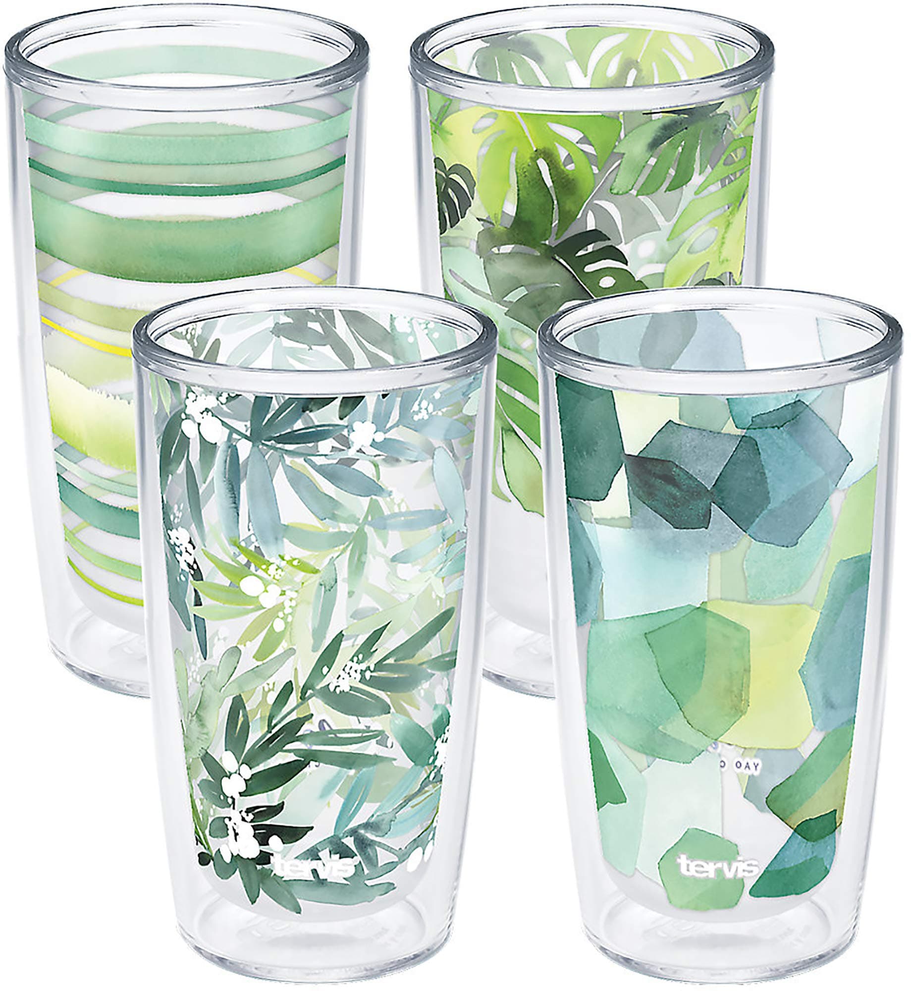 Yao Cheng Green Crystal Made in USA Double Walled Insulated Tumbler Travel Cup Keeps Drinks Cold & Hot, 16oz 4pk, Green Collection