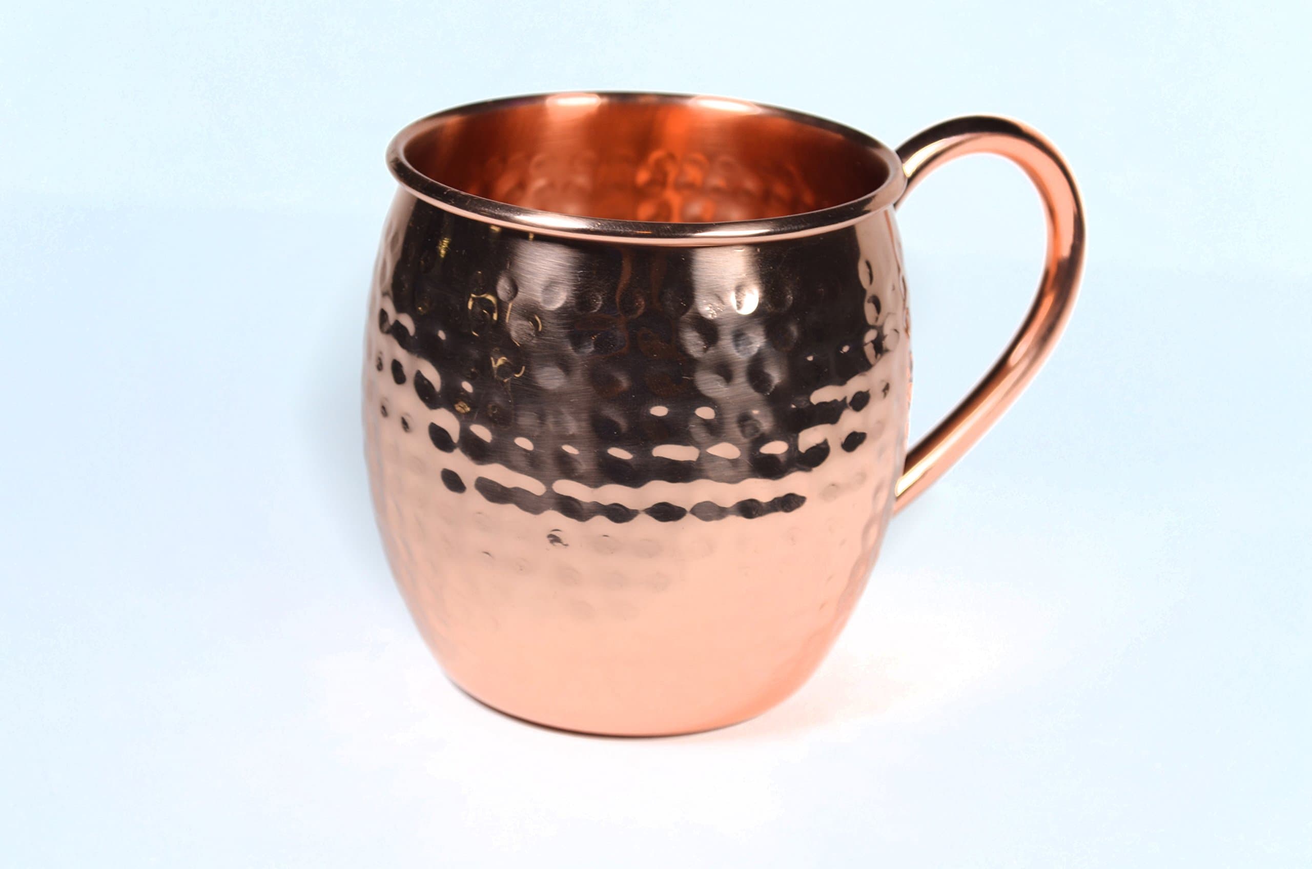 Solid Copper Moscow Mule Mug - 16 oz. Unlined Handmade Hammered Barrel with Copper Pipe Handle