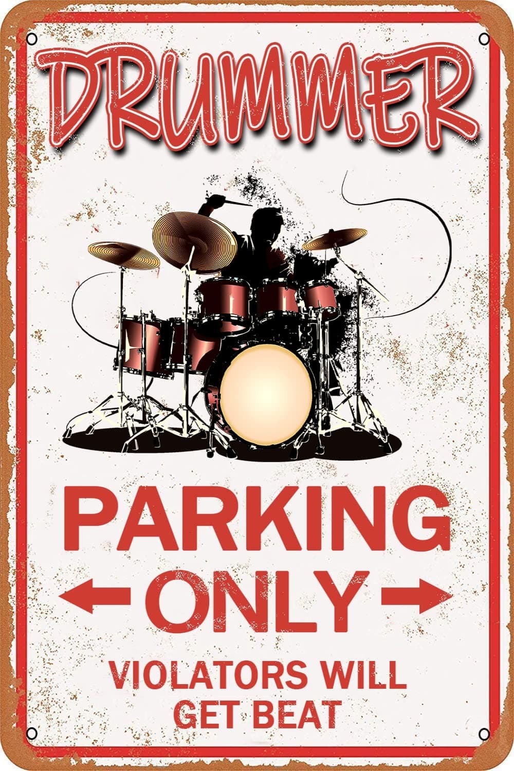 vuiiwala Drummer Parking Only Sign Drummer Gifts For Men Funny Metal Signs Drummer Kit Wall Decoration Boy Room Decor Band Decor Restaurant Cafe Pub Garage Poster Drummer Man Cave Decor 8 X 12 Inch