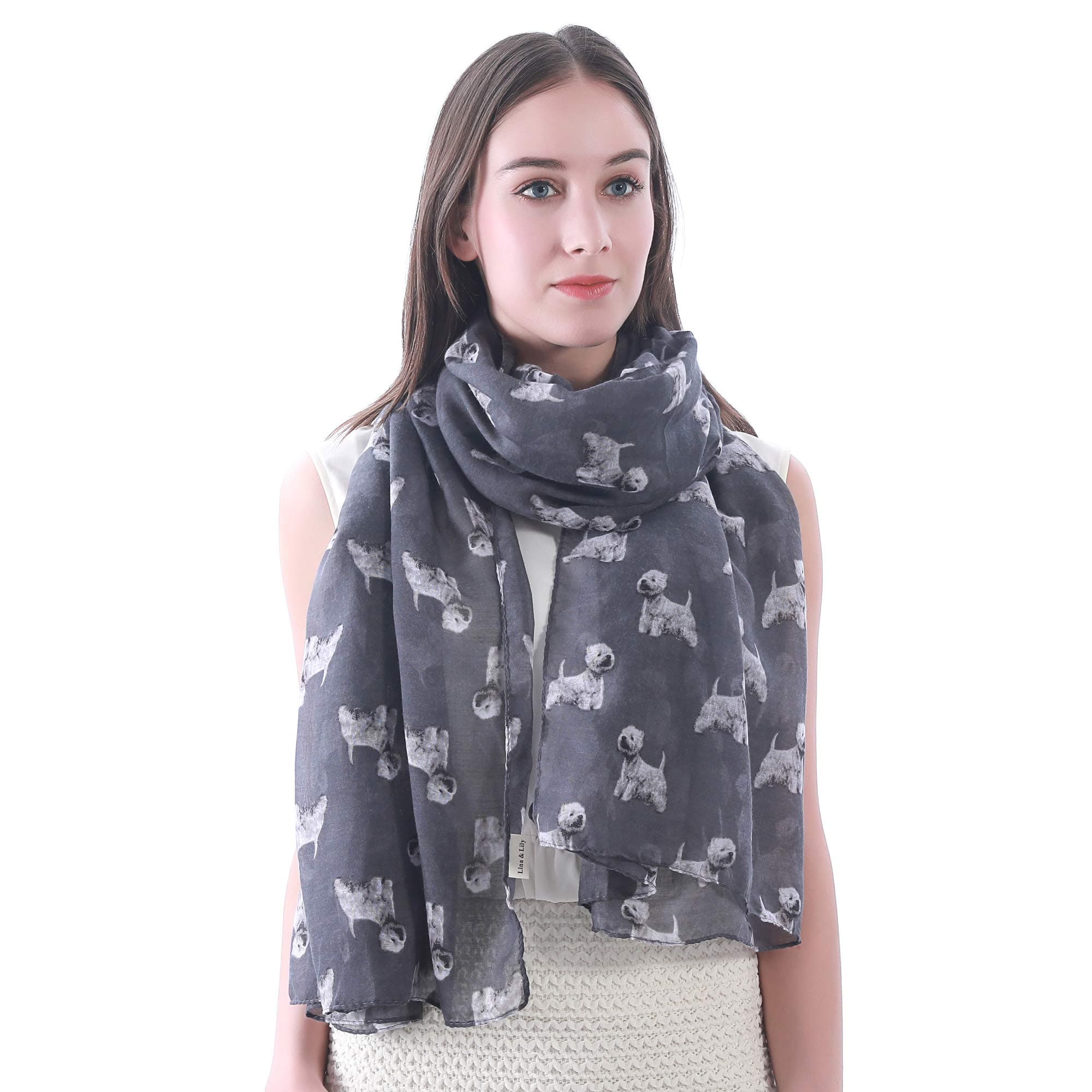 West Highland White Terrier Dog Print Women's Scarf Shawl Wrap Lightweight