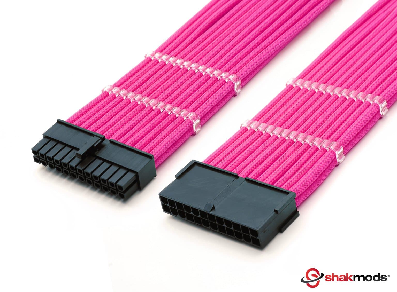 24 Pin ATX Motherboard Sleeved Extension Cable 30cm + 2 Cable Combs (Pink)