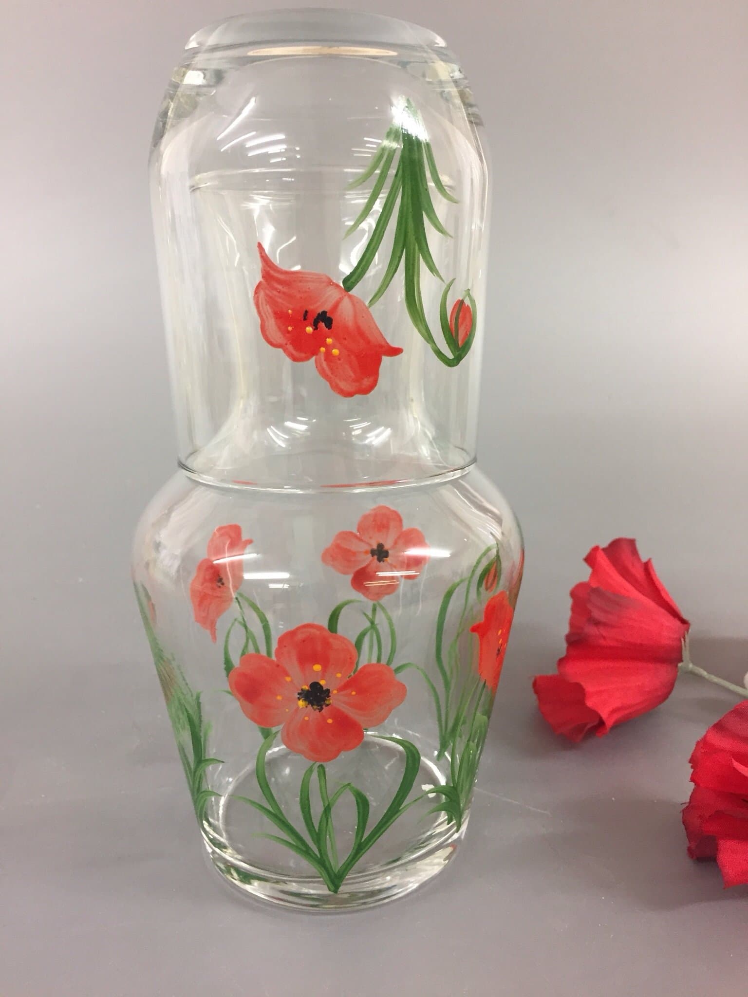 Individually hand painted Poppy Carafe set