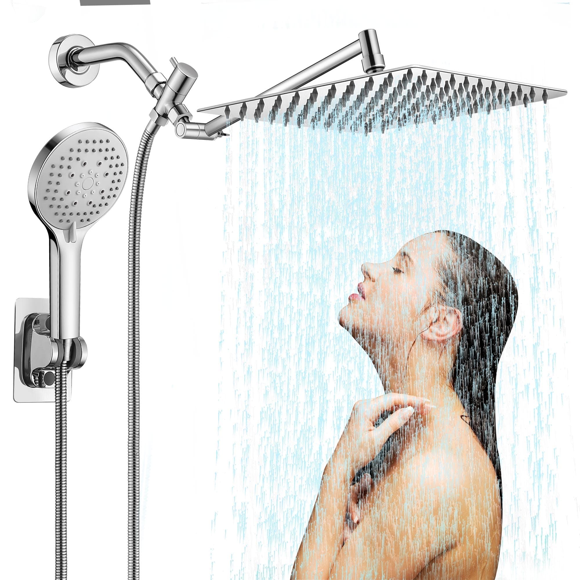 Jafeton 10 inch Rainfall Shower Head Combo, THE FIRST WATERFALL handheld mode, 10 Inch Rain Shower Head with Handheld 6 Spray Modes High Pressure, Overhead Shower with Adjustable Extension Arm,Chrome