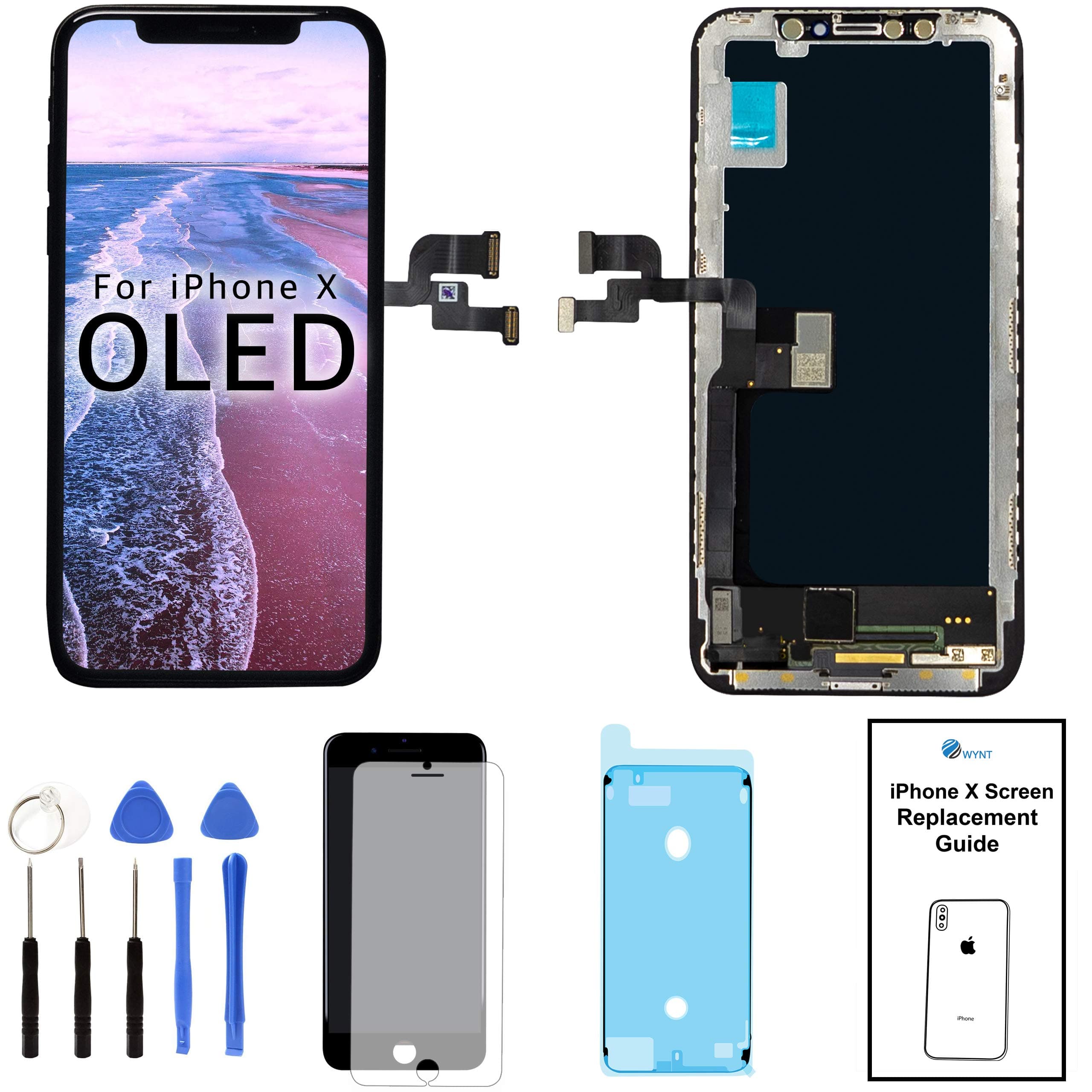 WYNT Screen Replacement Display Touch Digitizer Assembly + Repair Tools, Compatible with Model A1865, A1901, A1902 - for iPhone X 5.8" Soft OLED [NOT LCD]