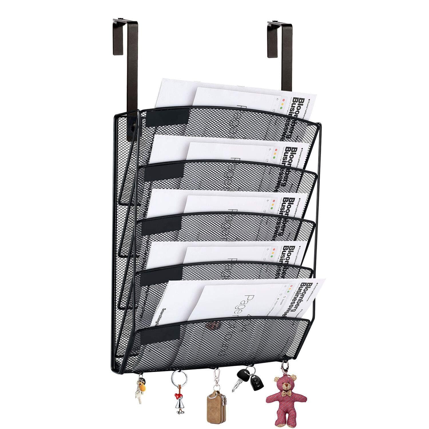 samstar Hanging Wall File Organizer,Wall Mount Office Cubicle Paper Letter Folder Holder,Mesh Metal,5 Tier,Black