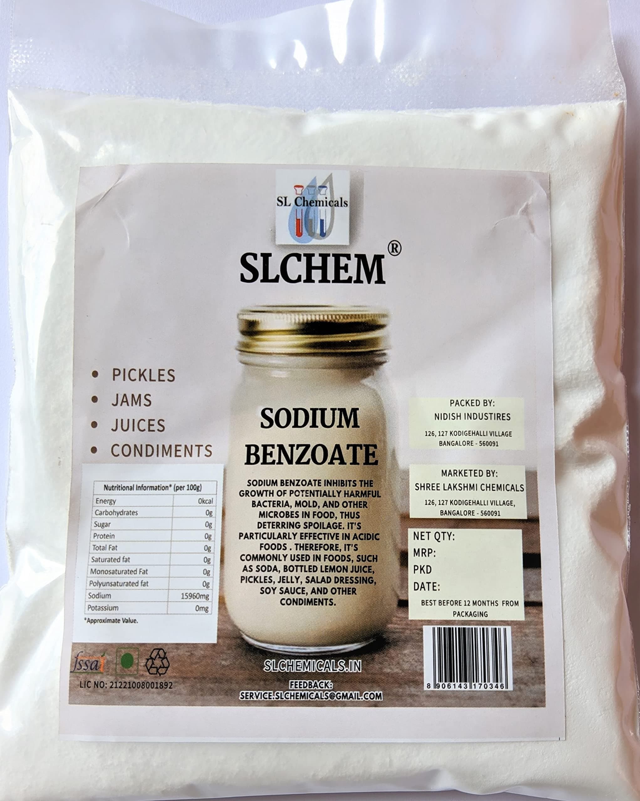 SLCHEM® 100% Pure Food Grade - Sodium Benzoate 1.2Kg Pack