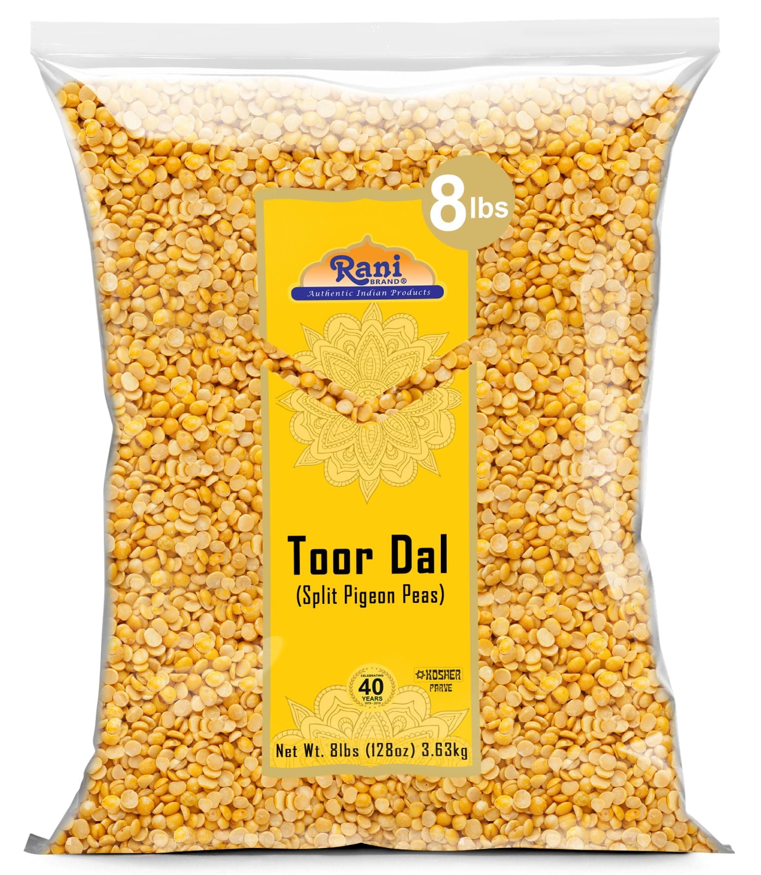 Rani Toor Dal (Split Pigeon Peas) 128oz (8lbs) 3.63kg Bulk ~ All Natural | Gluten Friendly | Non-GMO | Vegan | Indian Origin
