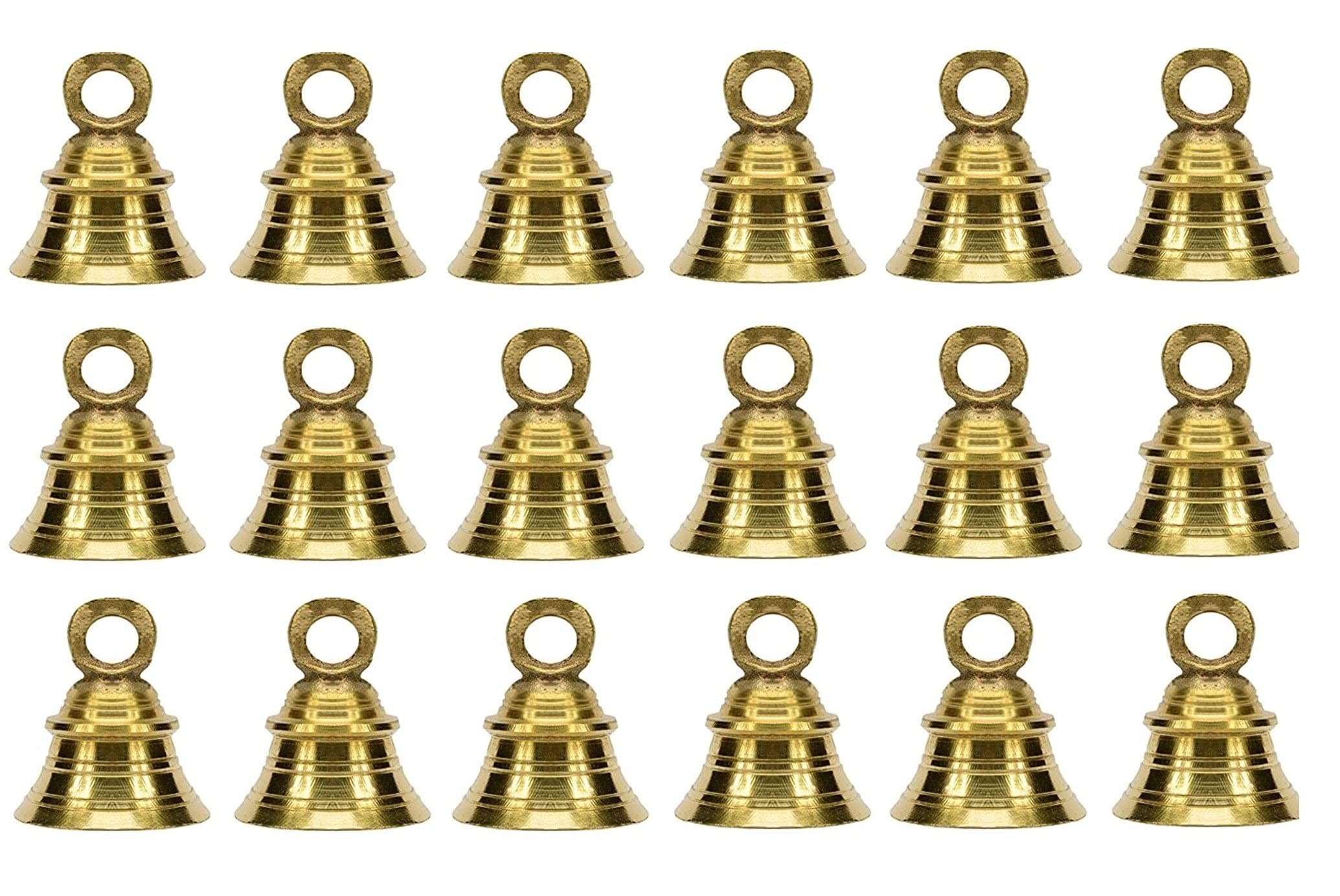 UAPAN Brass Hanging Bell for Festival Home Decoration with J Hook (Pack of 18, 2 Inch)