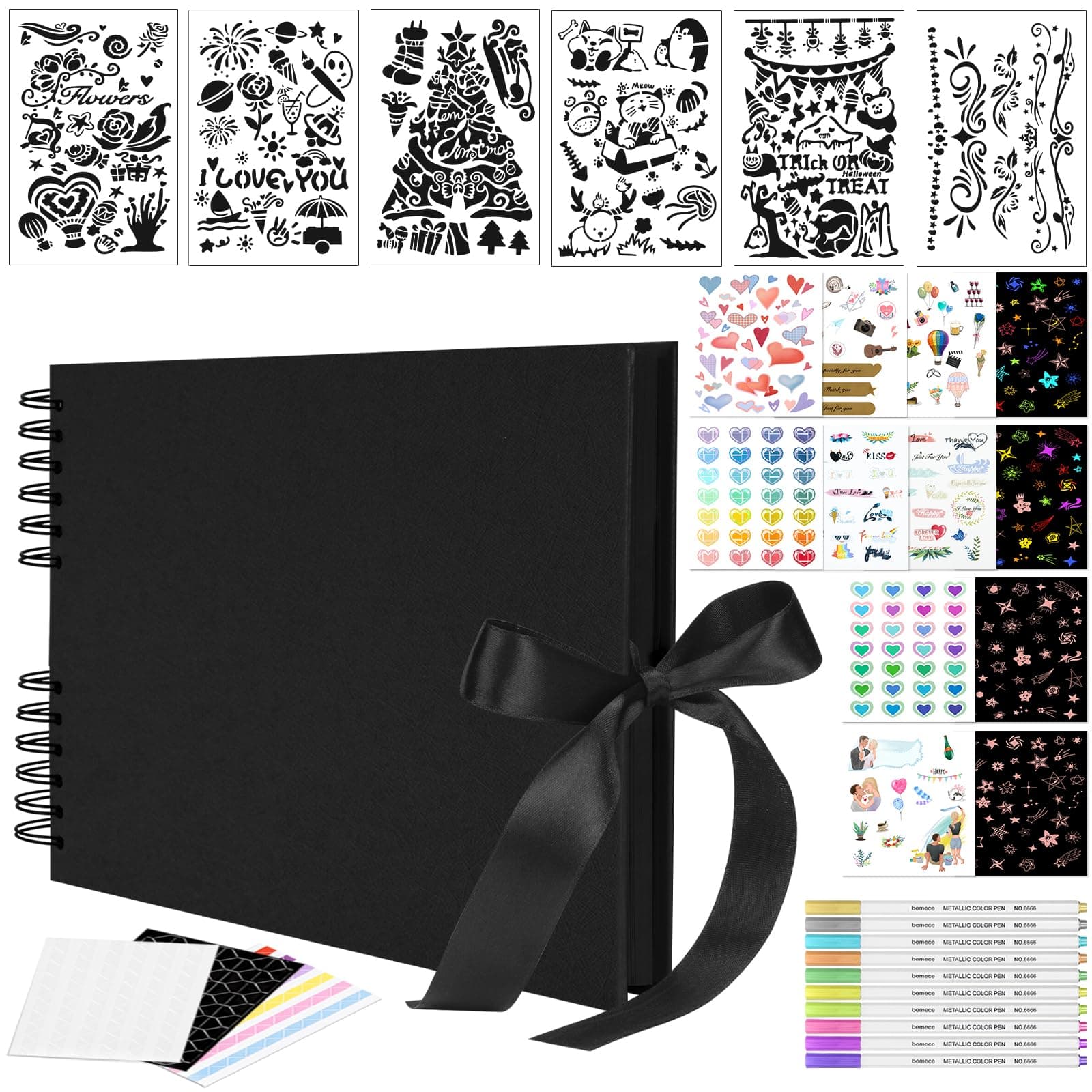 Bemece Scrapbook, 80 Pages Photo Album Craft Paper, DIY Handmade Album Scrapbook for Anniversary, Wedding,Travelling, Baby Shower Black