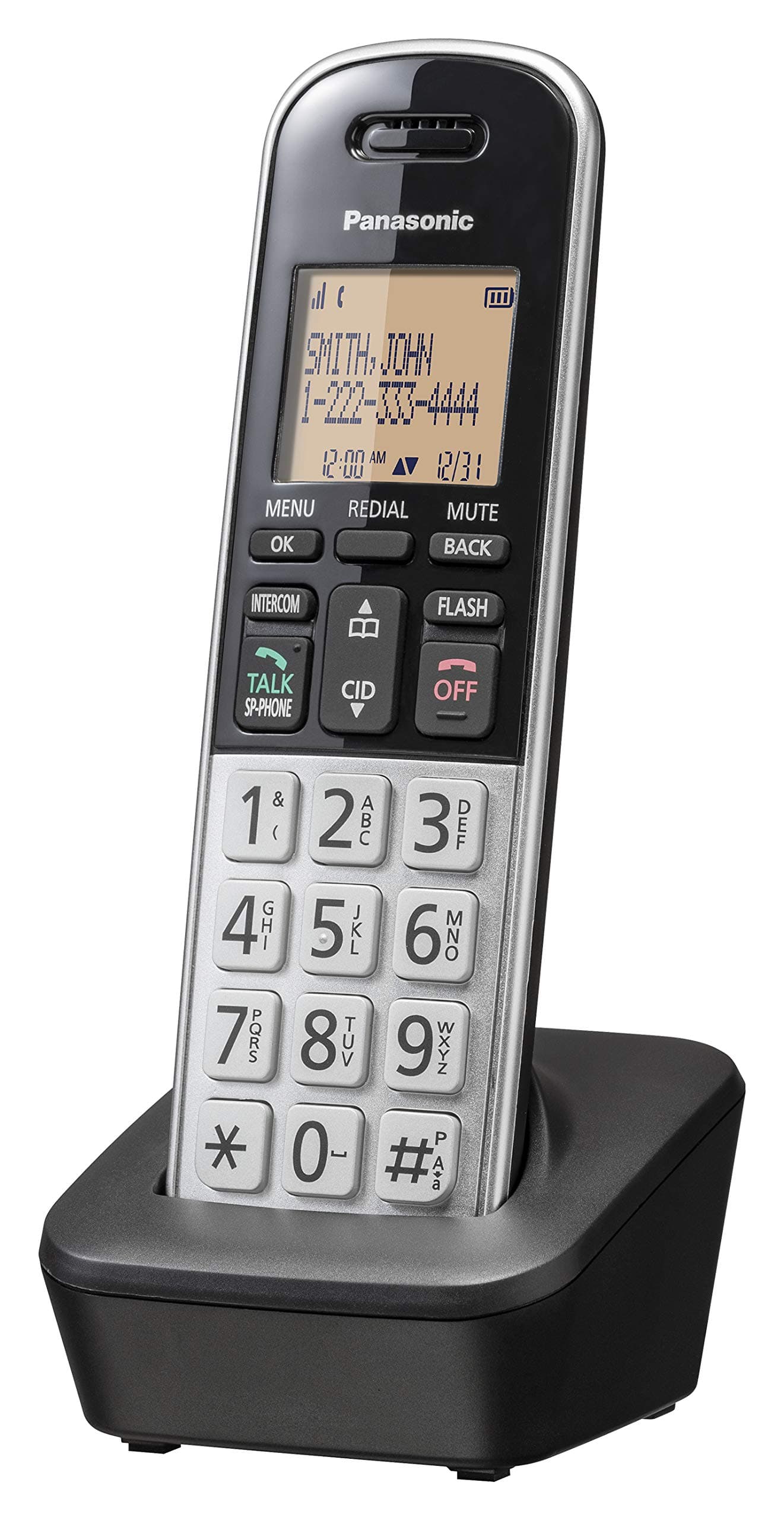Compact Cordless Phone with DECT 6.0, 1.6" Amber LCD and Illuminated HS Keypad, Call Block, Caller ID, Multiple Display Languages - 1 Handset - KX-TGB810S (Black/Silver)