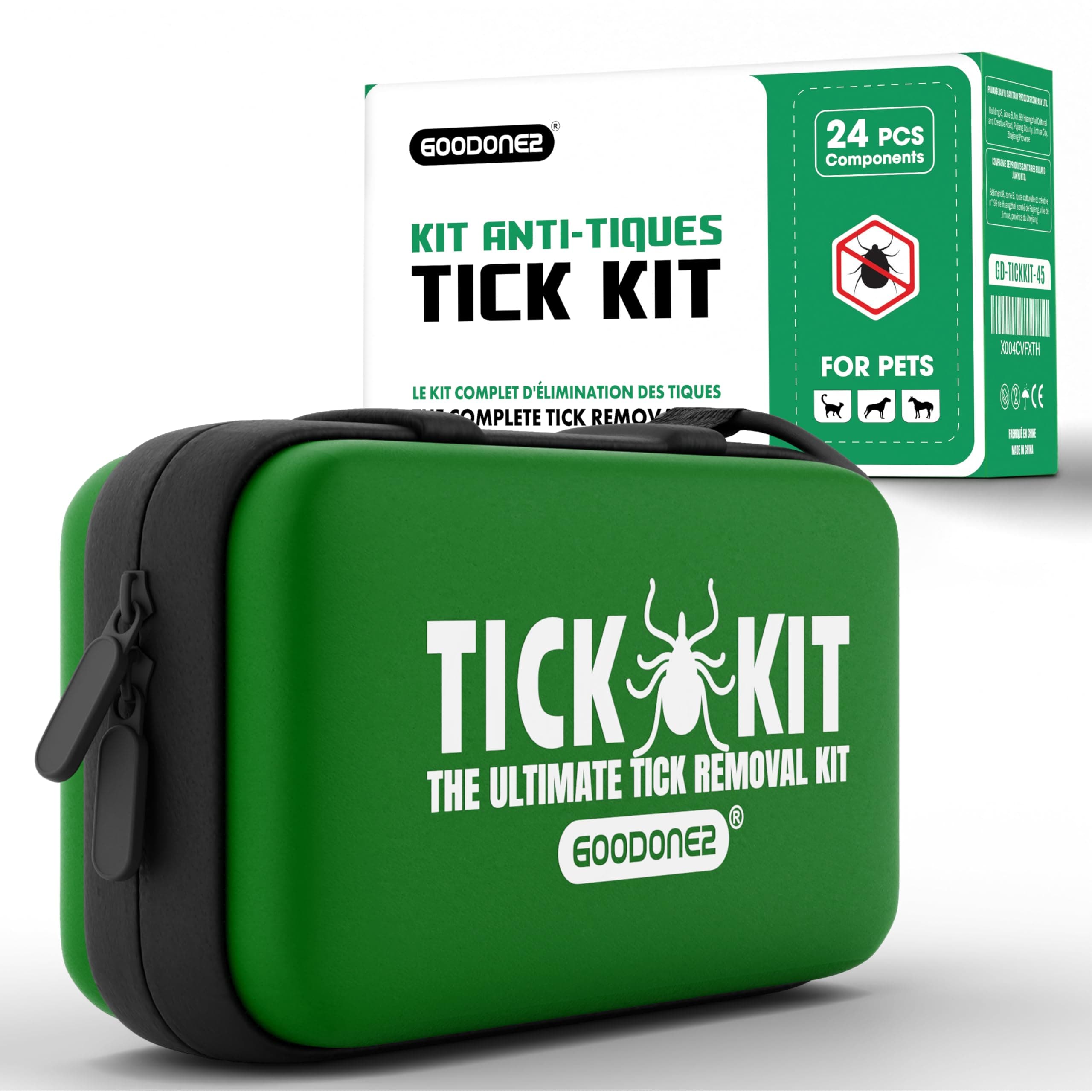 GOODONE2 45 Components for Tick Remover Tool Kit for Humans, Cats, Dogs and Pets & Flea, Lyme Prevention and First Aid Bandages