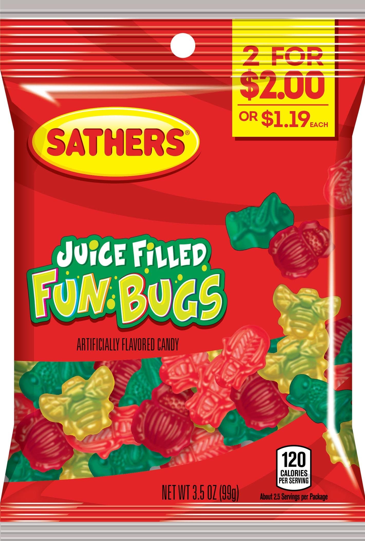 Sathers Juice Filled Fun Bugs Gummy Candy, Assorted Fruit, 3.5 Ounce (Pack of 12)