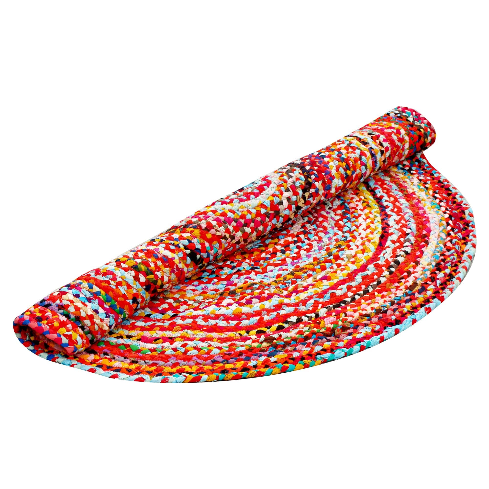 Aakriti Gallery Fair Trade Colorful Round Handmade 100% Cotton Rug Chindi Rug Multi Colored Indian Mat Recycled Rug Boho Decorative Rug (120 cms)