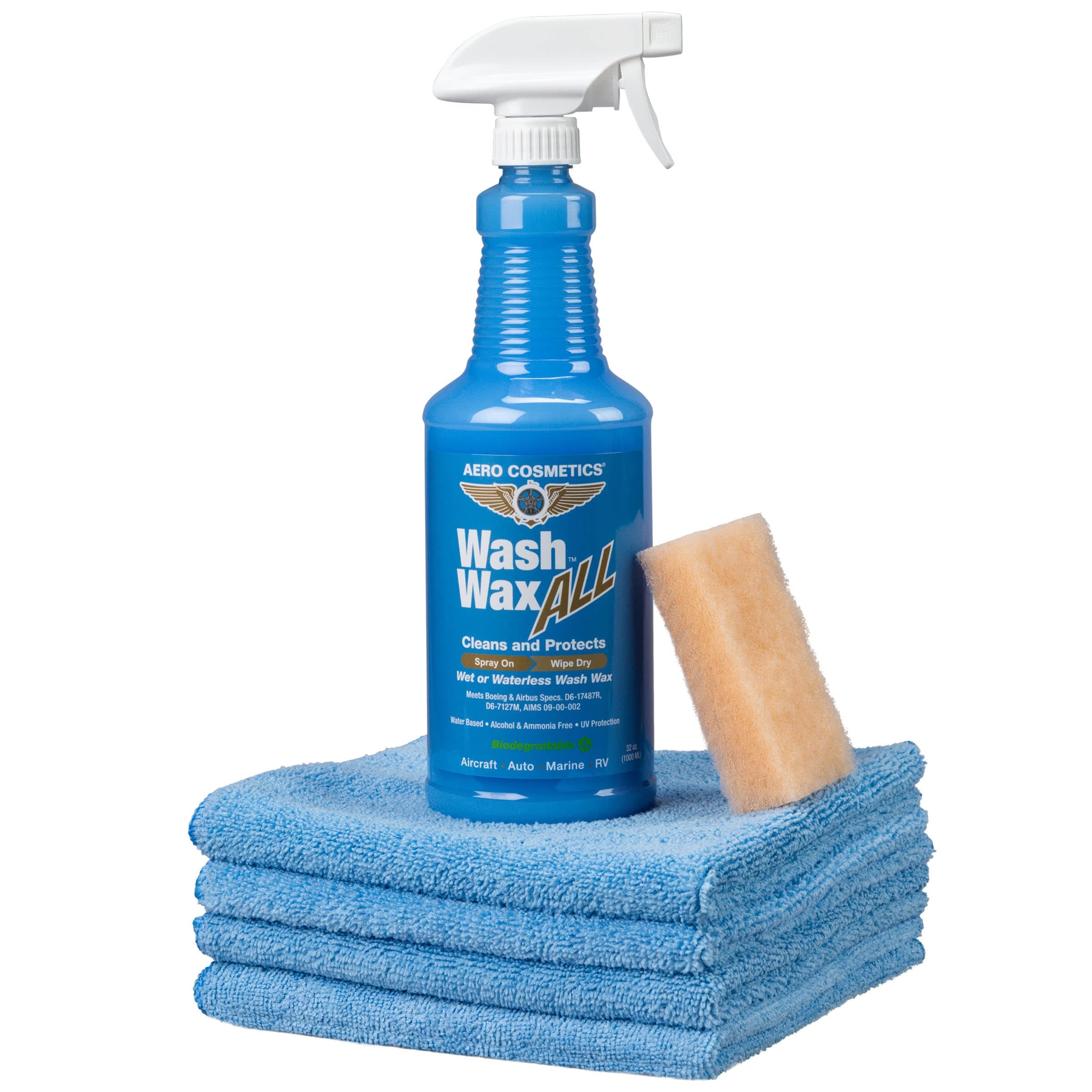 Wet or Waterless Car Wash Wax Kit 32 Fl. oz, UV Protection. Cleans, Protects, and Shines. Aircraft Quality Just Spray On and Wipe Dry Anywhere, Anytime, Home, Office, School, Garage, Parking Lots.
