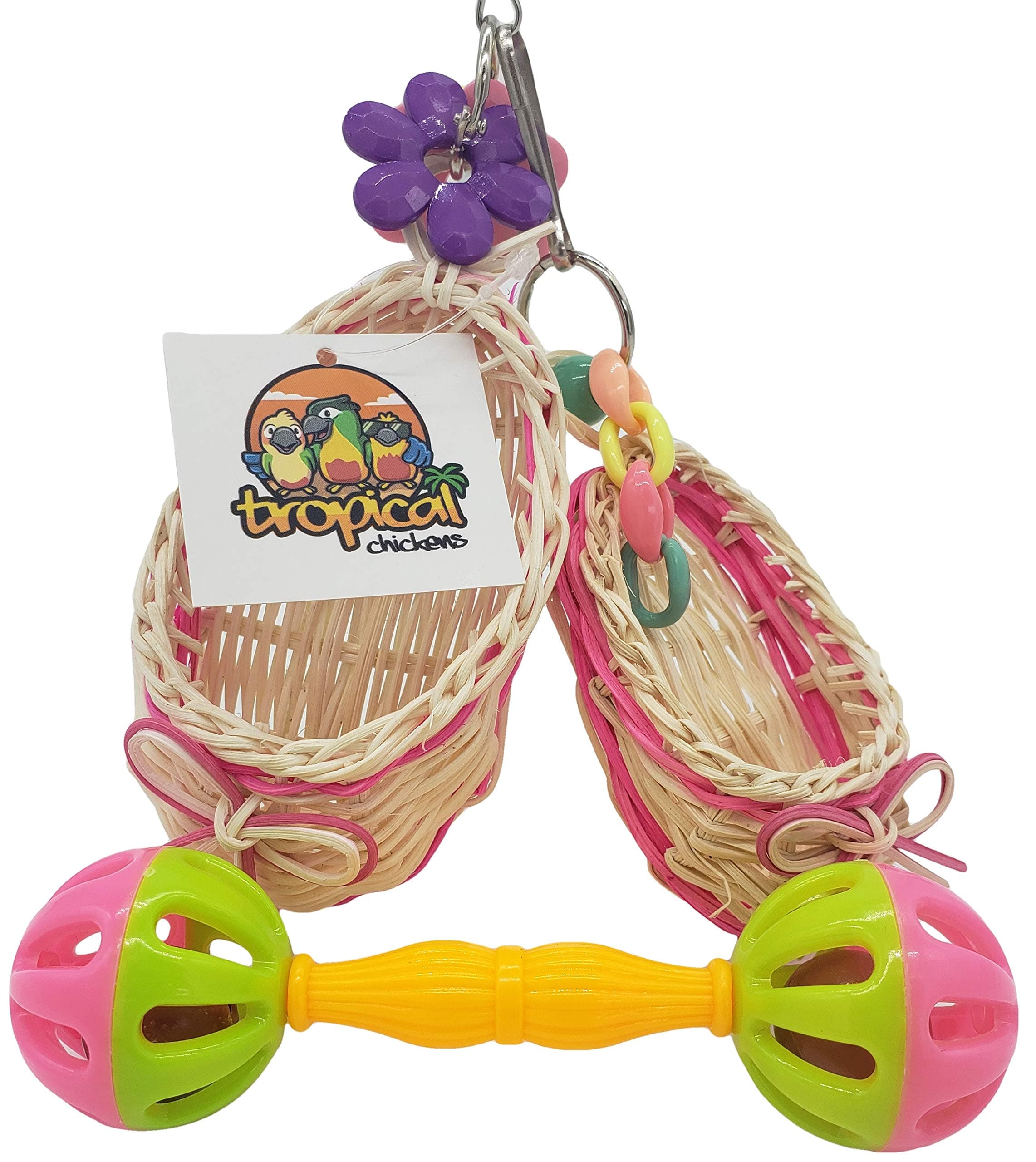 Tropical Chickens Small Bird Parrot Toy, Enrichment Rattle Bells, Parakeets, Conures, Cockatiels, Love Birds, Green Cheek, Small Birds Foraging Foot Toy