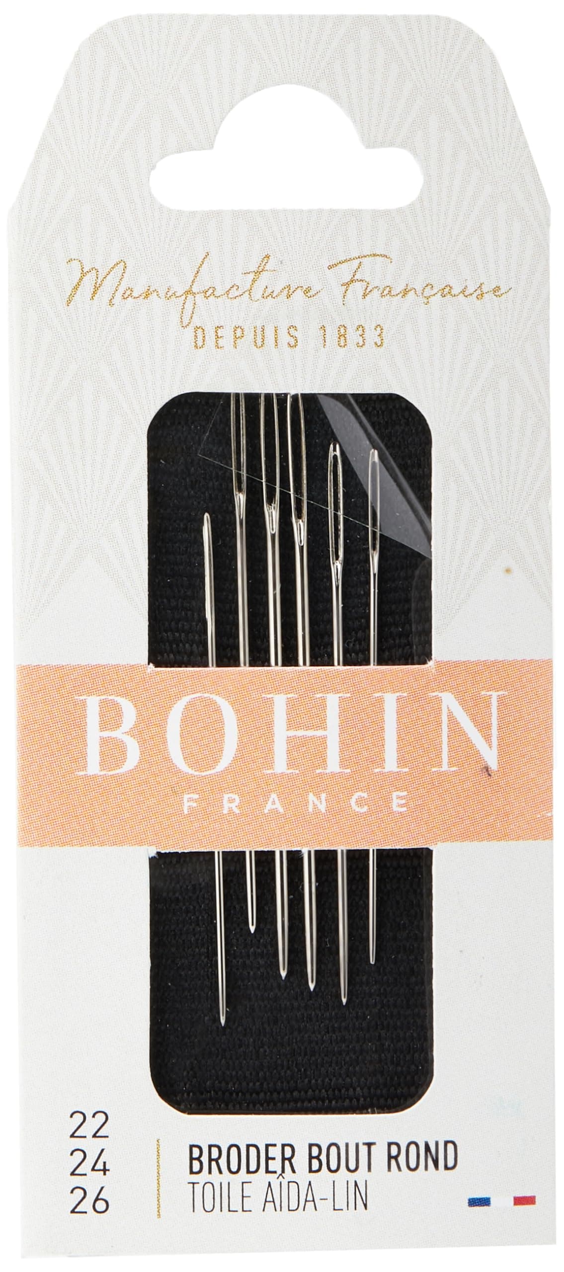 BOHIN France Tapestry Needles Assortment Set - Nickel-Plated, Blunt Point Needles for Embroidering and Sewing Projects, Steel, No.22-24-26 - 6 Needles, Silver