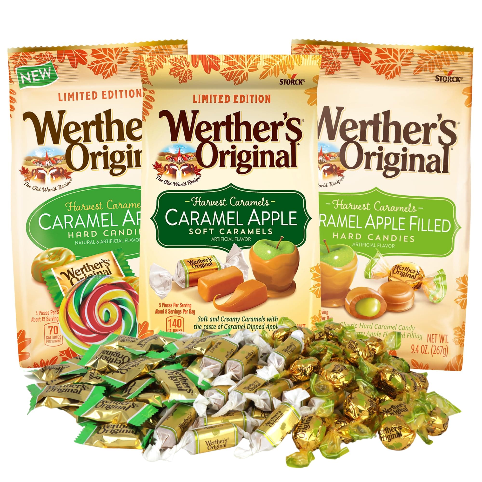 Caramel Apple Werther's Candy Assortment, Individually Wrapped Caramels, Fall Themed Treats (3, 3, Count)