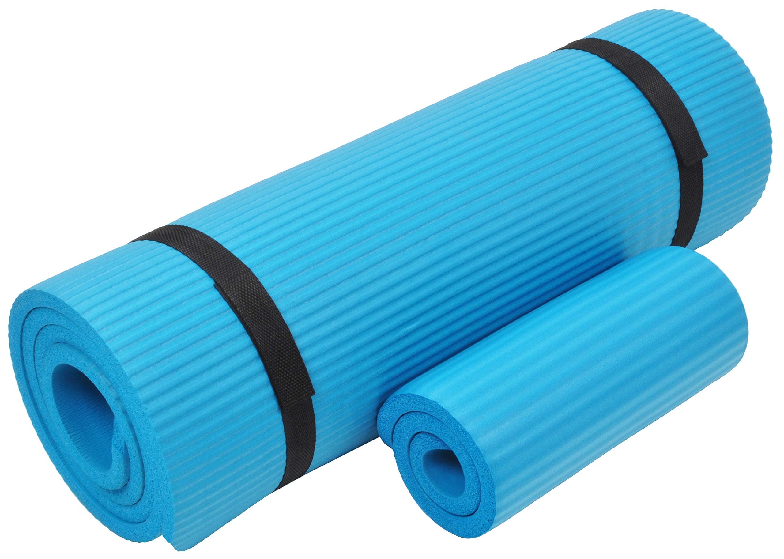 Everyday Essentials 1/2-Inch Extra Thick High Density Anti-Tear Exercise Yoga Mat with Knee Pad and Carrying Strap