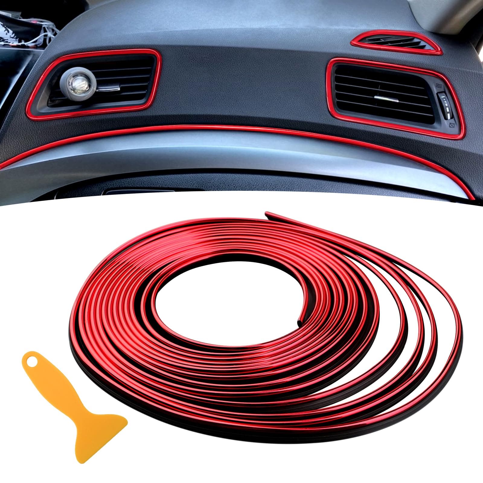 Spurtar Red Car Accessories for Women Men Trim Strips -Car Modifications Dashboard Accessories Interior Decoration Gadgets Red Auto Mods DIY Flexible Strip with Installing Tool, 5M/16.4FT