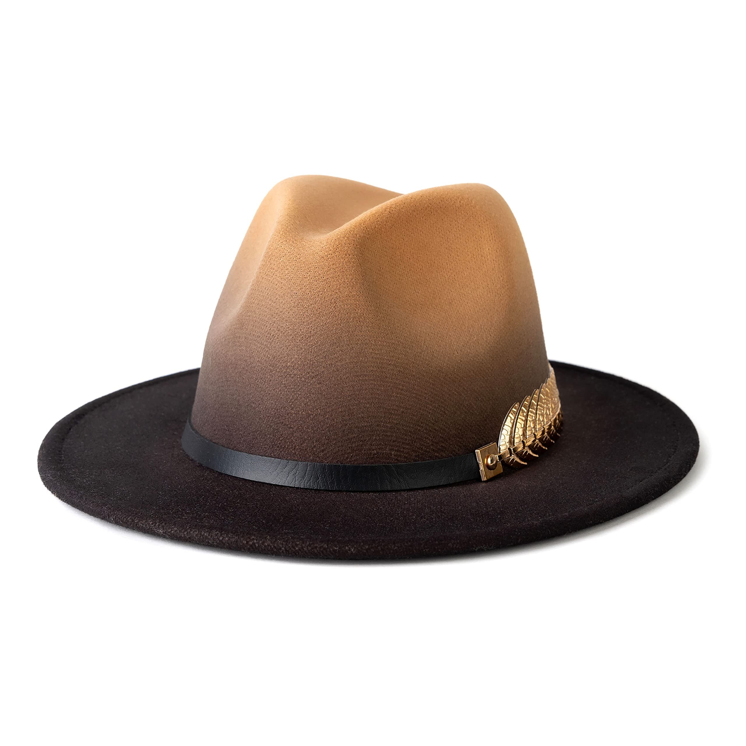 Women Gradient Color Fedora Wide Brim Felt Panama Hat with Belt Buckle