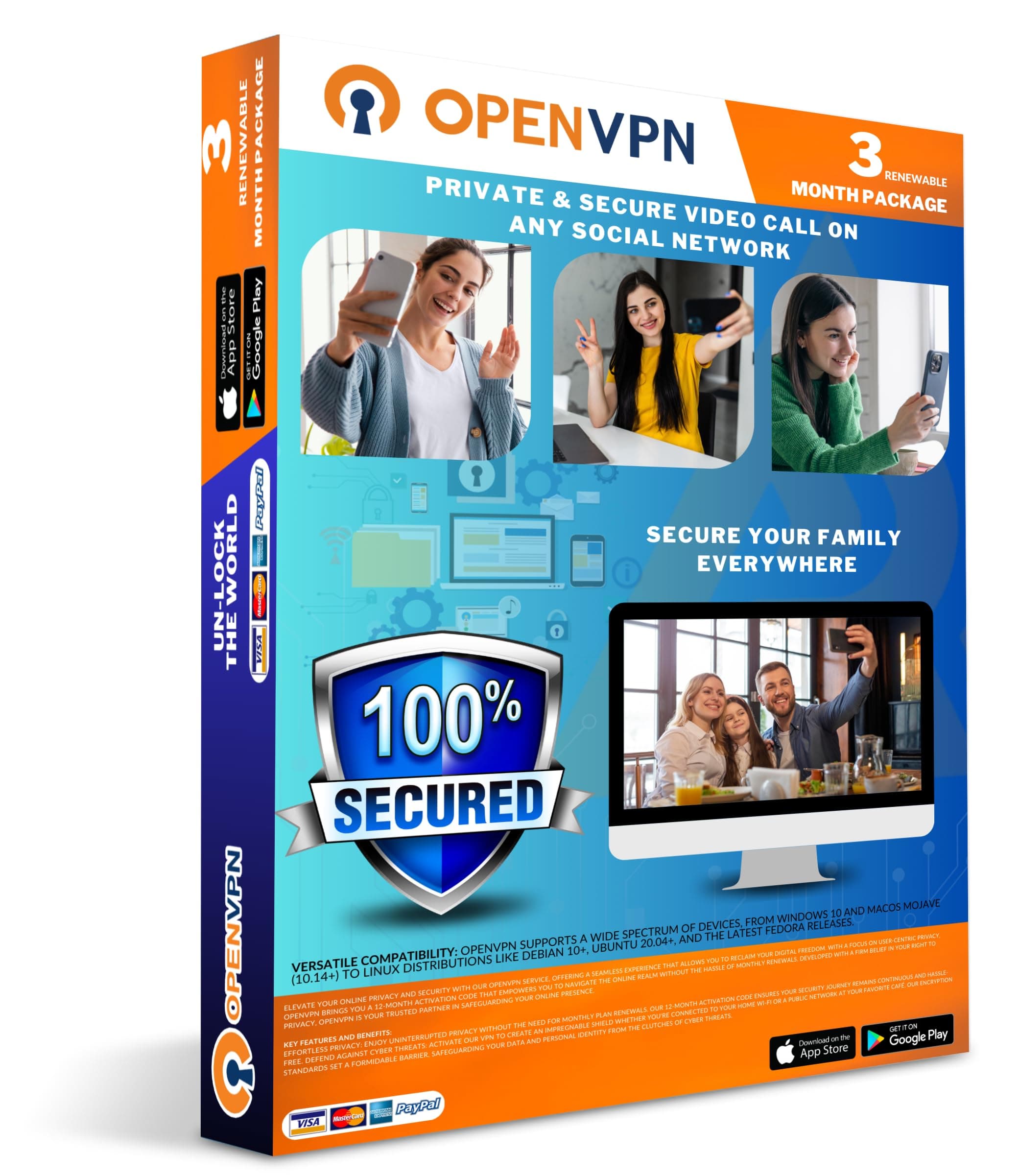 OpenVPN | 3 Months Subscription | Unlimited Devices | Mac / PC / iOS / Android / Linux | [ Online Code ]