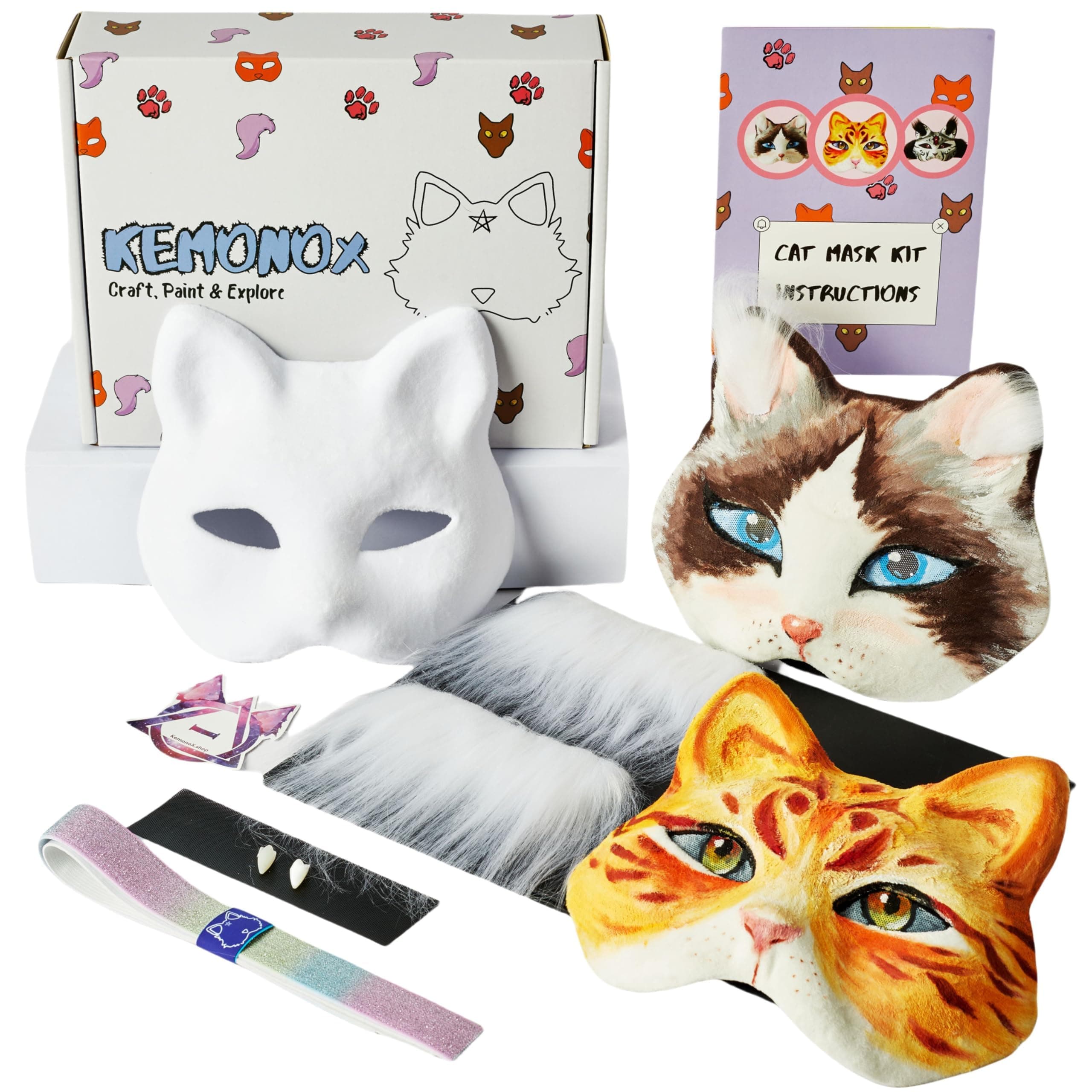 Pre Felted Therian Cat Mask Kit - Fleeced Base with Faux Fur, Eye Mesh and Cat Like Fuzzy Fabric - Felted for You, Skip The Messy Work - Premium All-in-One Therian Mask Kit