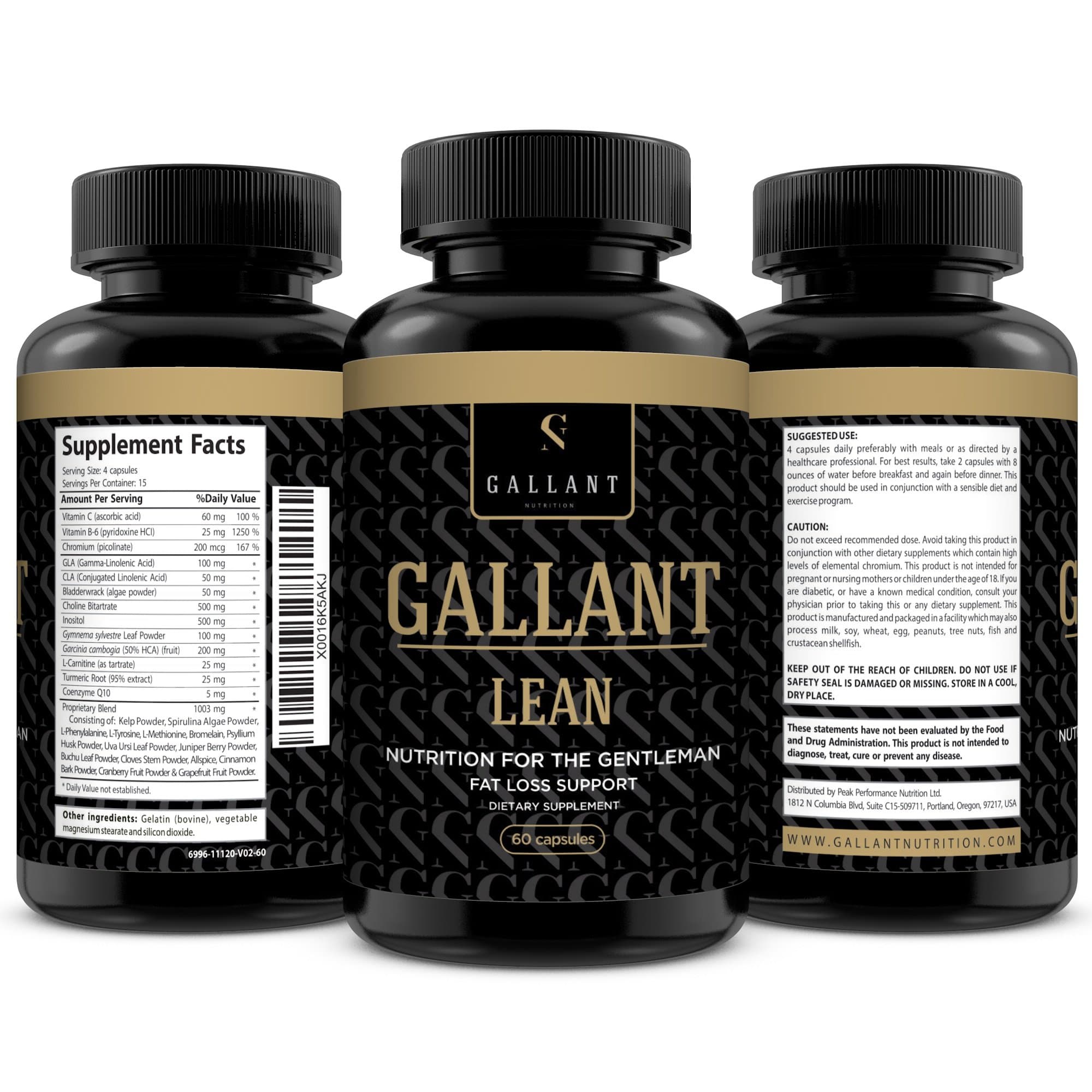 GALLANT NUTRITION - Thermogenic Caffeine Free Fat Burner - Low Calorie Weight Loss Supplement for Men - Helps to Suppress Appetite & Provide Energy for Training - 60 Capsules - Over 2 Week Supply