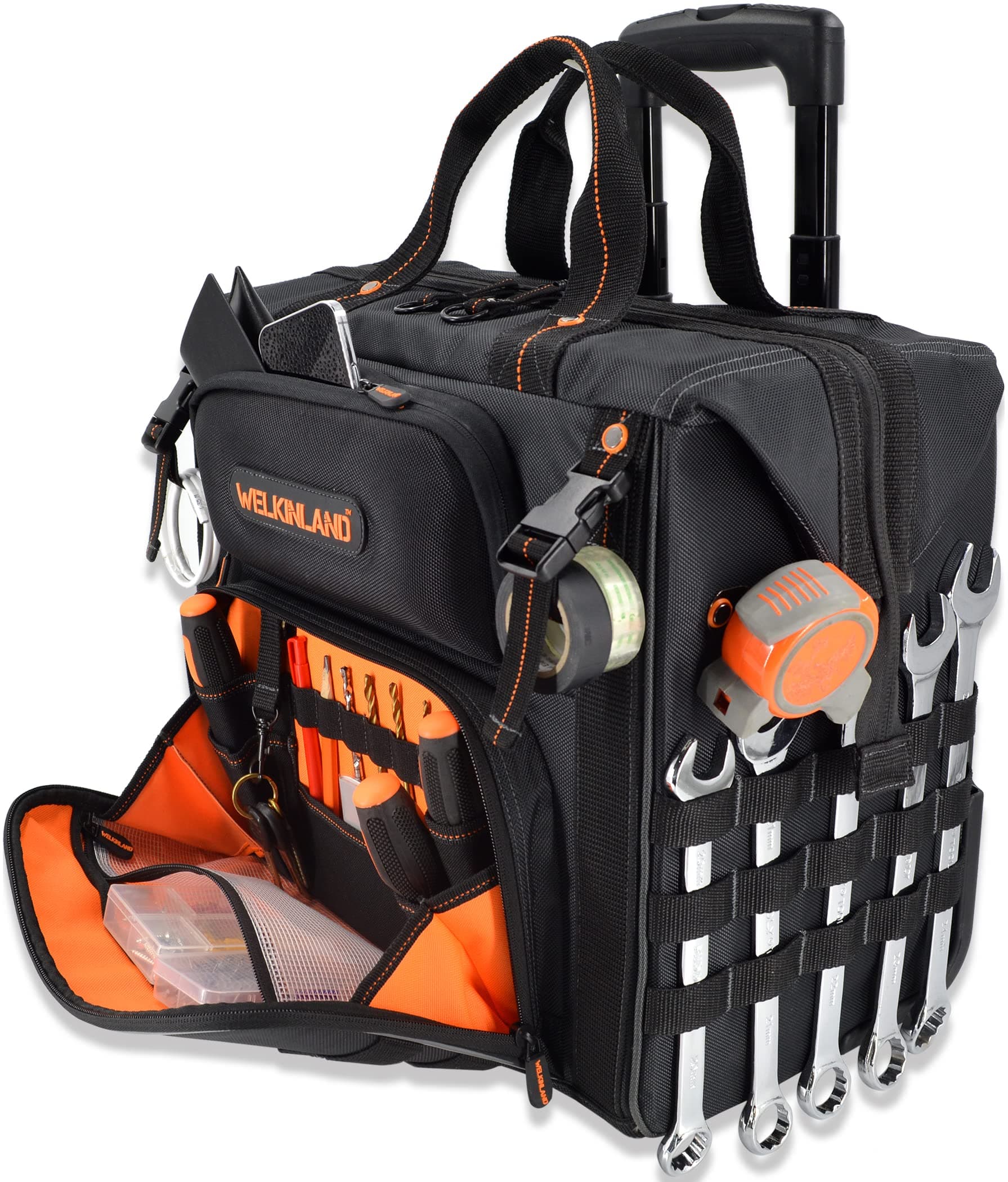 46-Pocket 26" Rolling Tool Bag With Wheels - Large Organizer for HVAC, Electrician, Construction