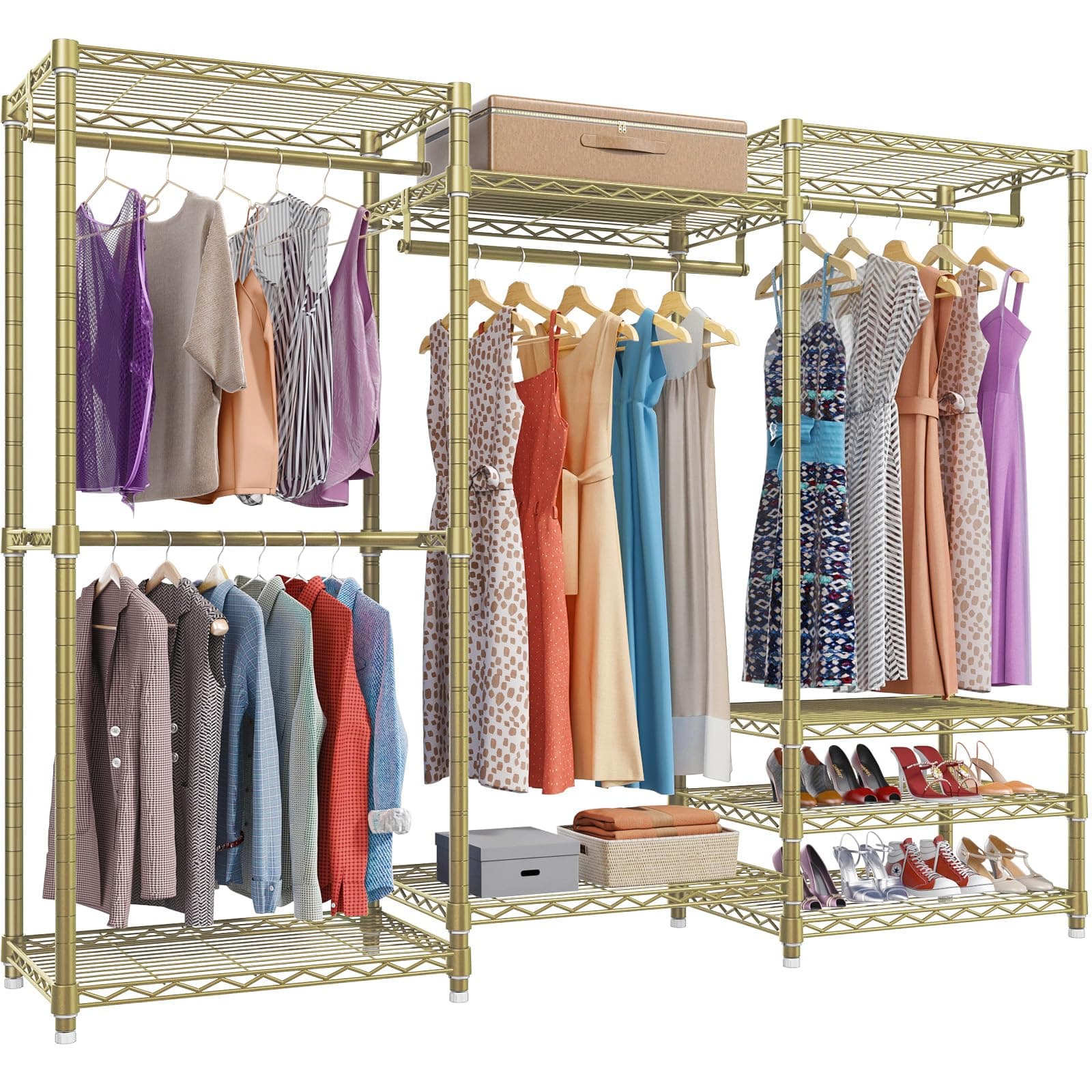 VIPEK V5 Portable Closet Wardrobe Heavy Duty Clothes Rack, Freestanding Metal Clothing Racks Custom Closet Racks with 8 Adjustable Shelves, 68.9" Lx15.7 Wx76.4 H, Max Load 890LBS, Gold