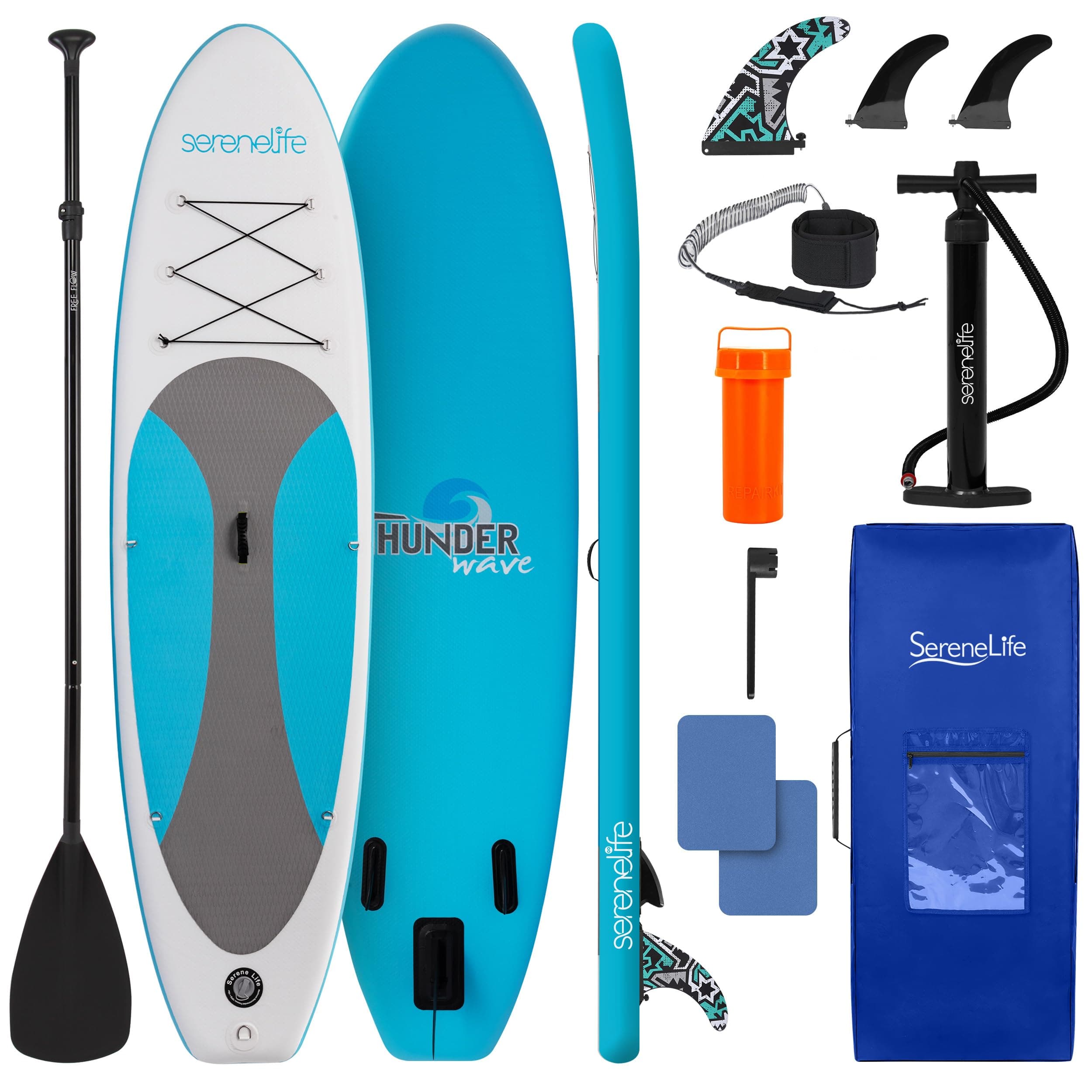 SereneLife Inflatable Stand Up Paddle Board, SUP Board- Paddleboards for Adults & Youth, Surfing Board Kit, 0.63cm Thick Standup Paddleboarding, Non-Slip Deck, Wide Stance, Surf Control w/Backpack
