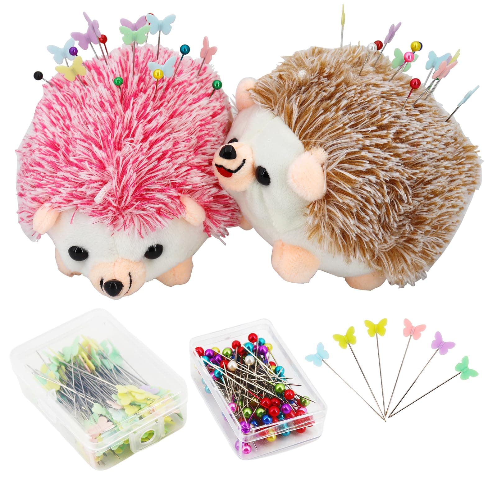 SolidGnik 2 Hedgehog Sewing Pincushion with 200 Pieces Sewing Pins Set for Se...