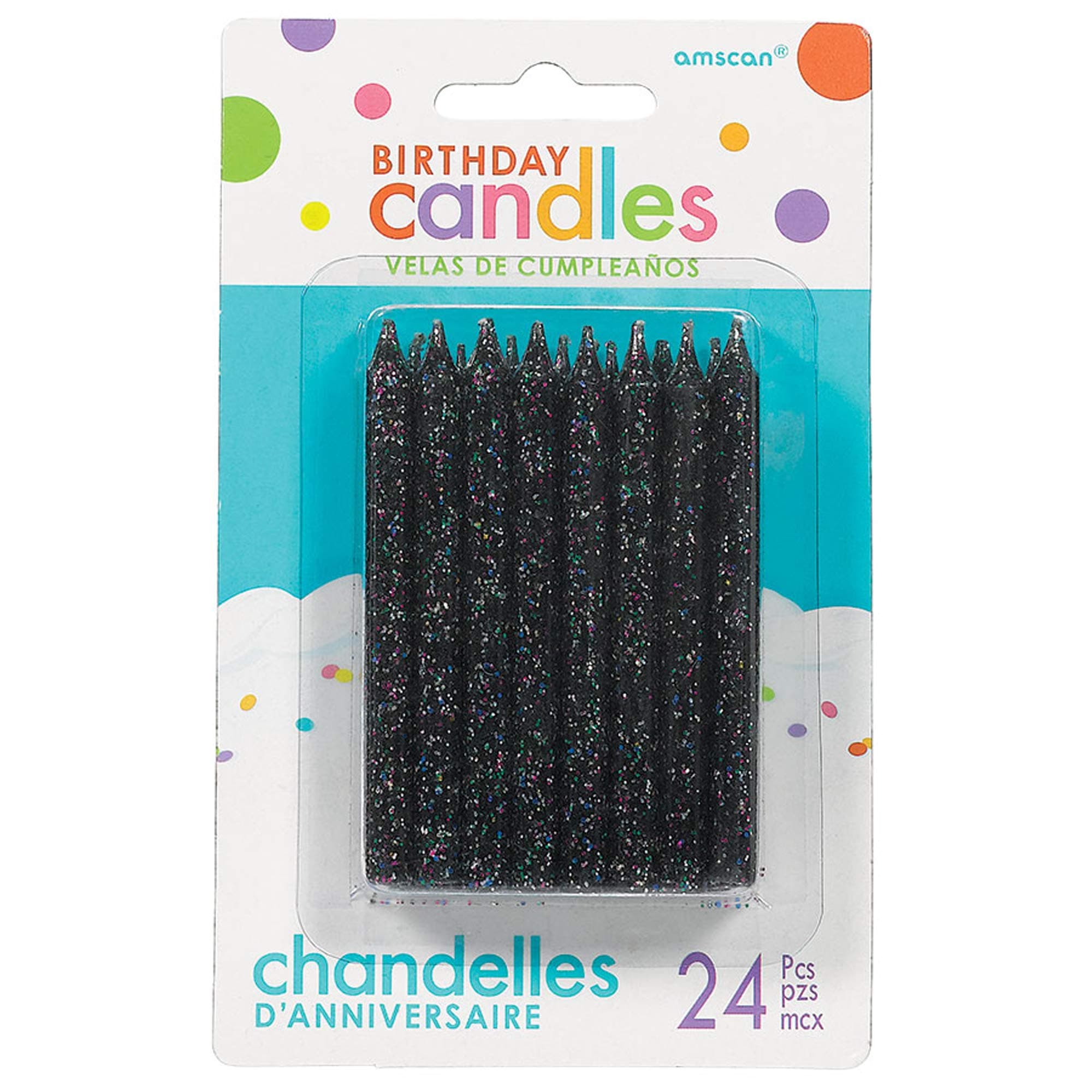 Large Black Glitter Spiral Candles - 3.25", 24 Pieces - Elegant Party Candles for Cake Decoration & Celebrations