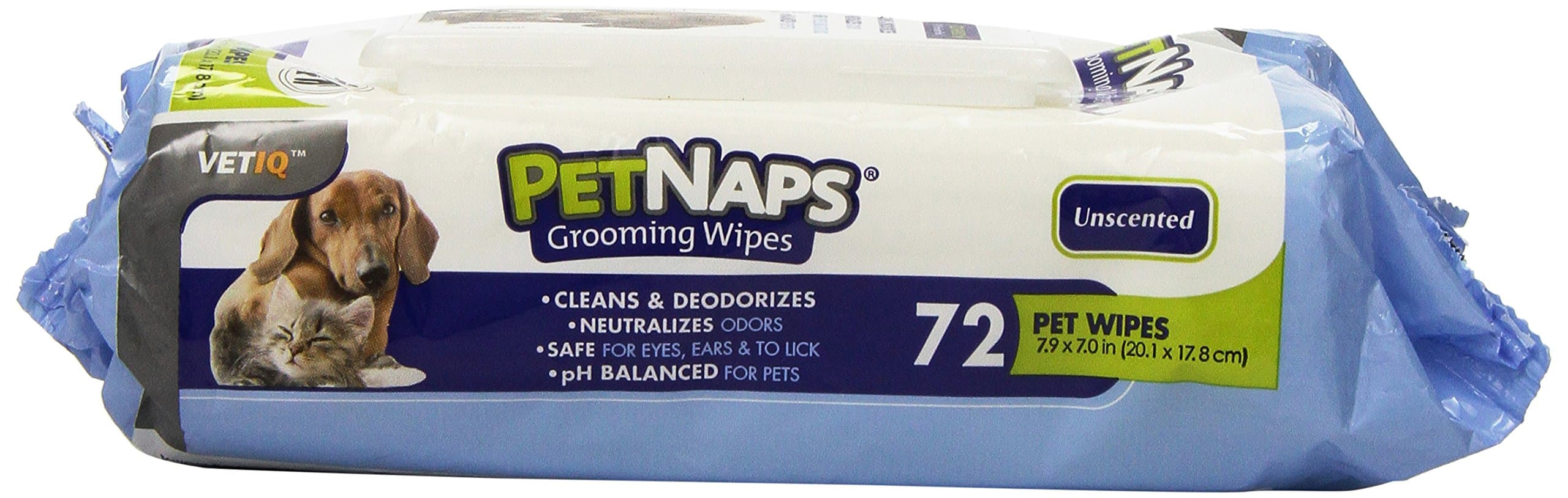 Pet Naps 72 Count Grooming Wipes - Deodorizing Wipes for Dogs and Cats - Unscented - PH Balanced