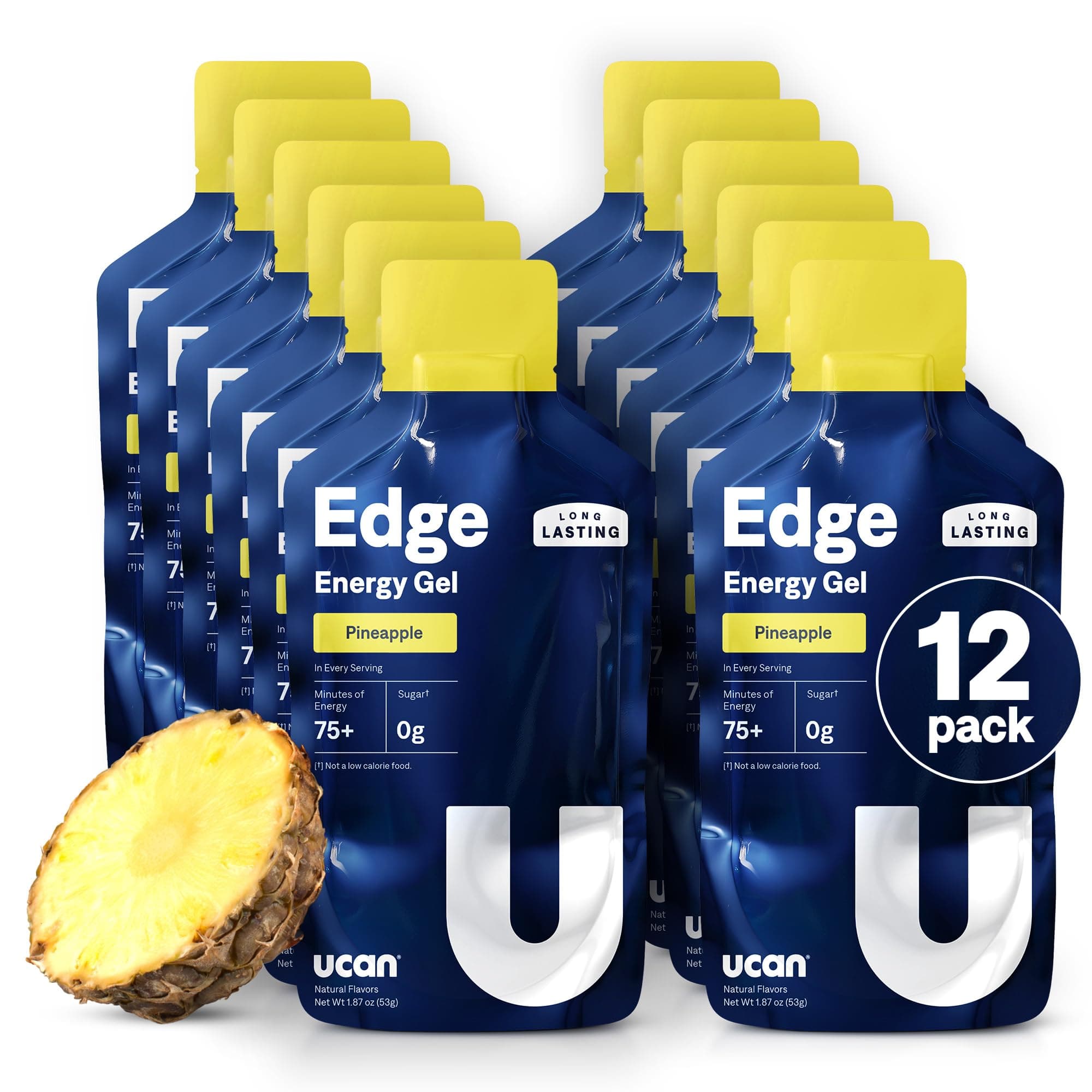 Edge Energy Gel Shots, Pineapple (12, 1.87 Ounce Packets) for Running, Training, Workouts, Fitness, Cycling, Crossfit | Sugar-Free, Vegan, & Keto Friendly Energy Supplement