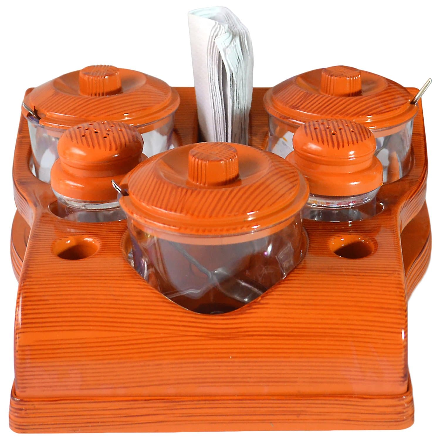 Sukhson India All in One Pickle Jars, Salt Pepper Dispensers, Tissue Napkin Holder and Toothpick Holder