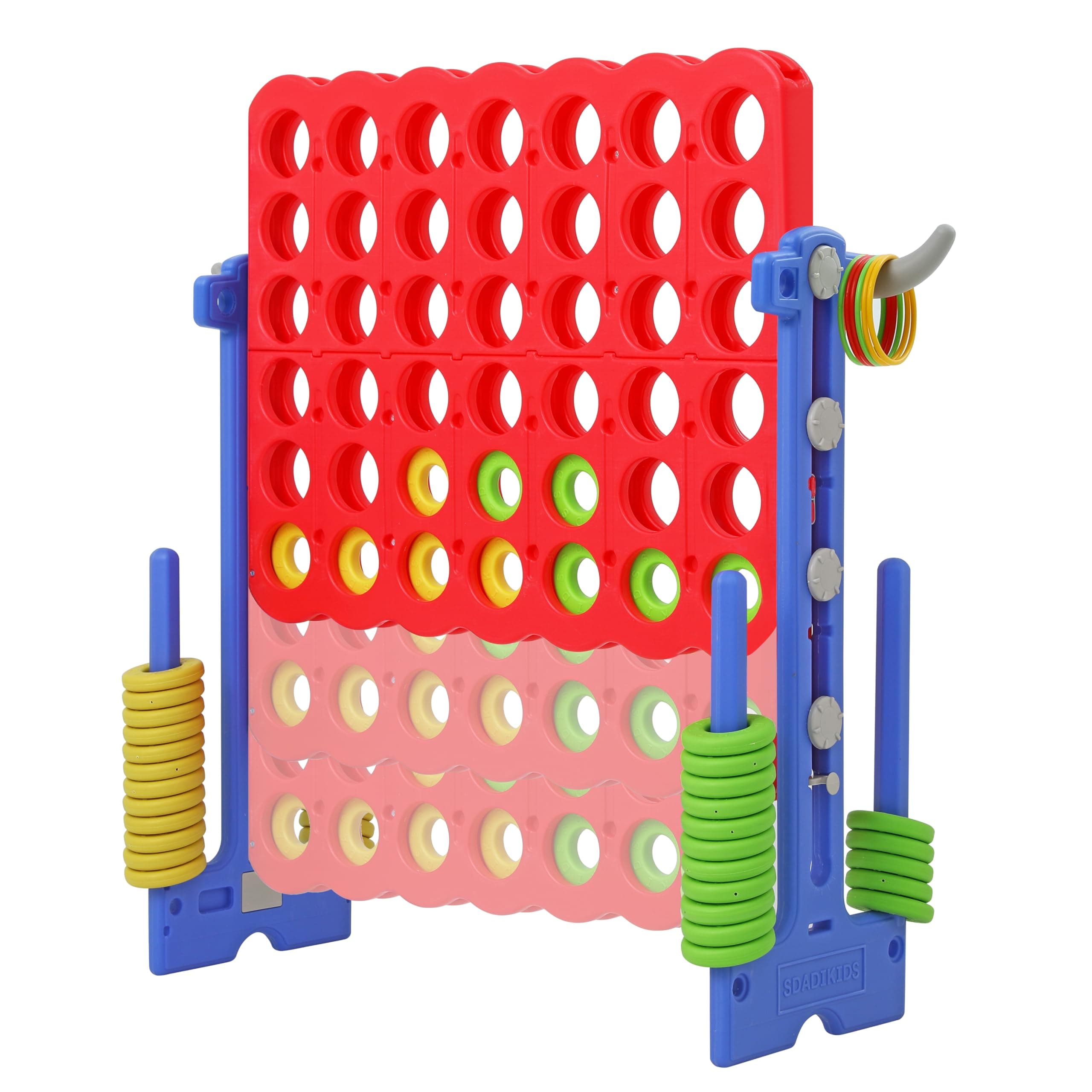 SDADI Height Adjustable Giant 4 in a Row Connect Game, 2-in-1 Jumbo 4-to-Score Game with Ring Toss Game Set, Indoor Outdoor Yard Game Party Game for Kids Adults and Family, Blue