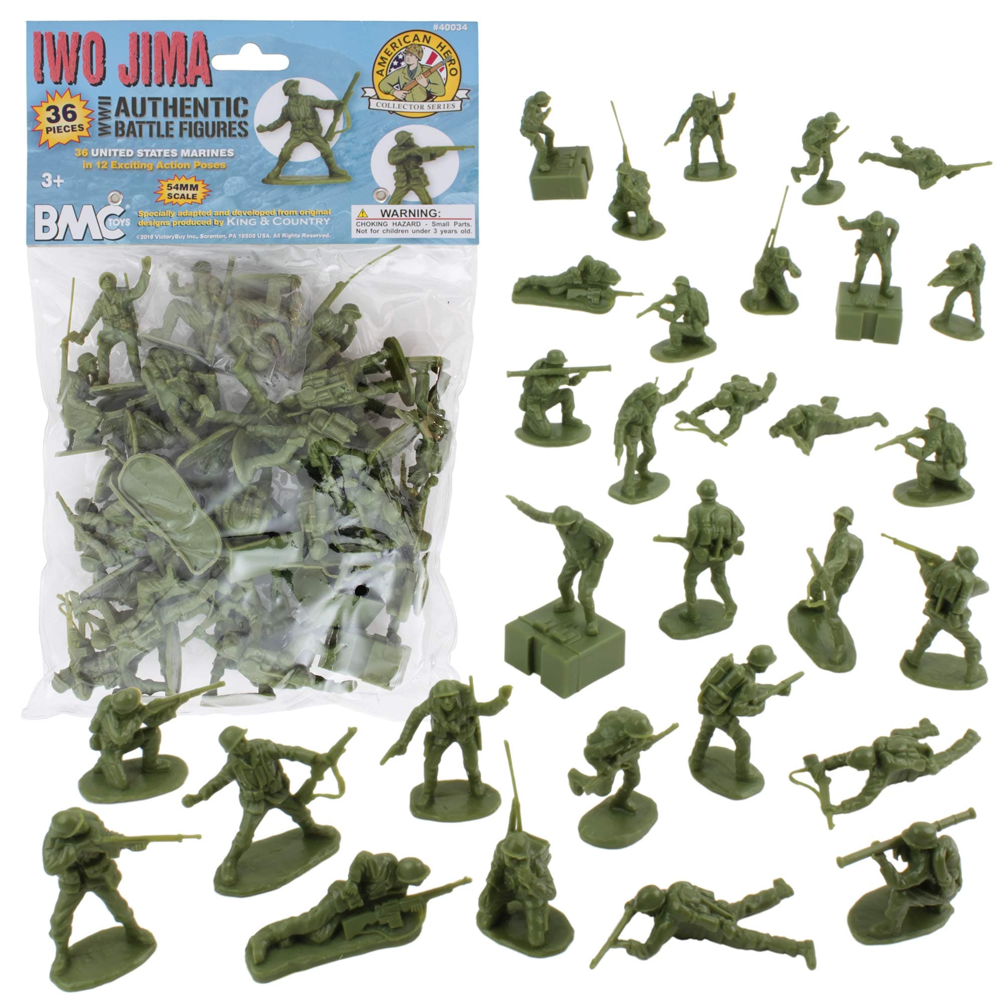 BMC Toys Ww2 Iwo Jima Us Marines Plastic Army Men - 36 American Soldier Figures