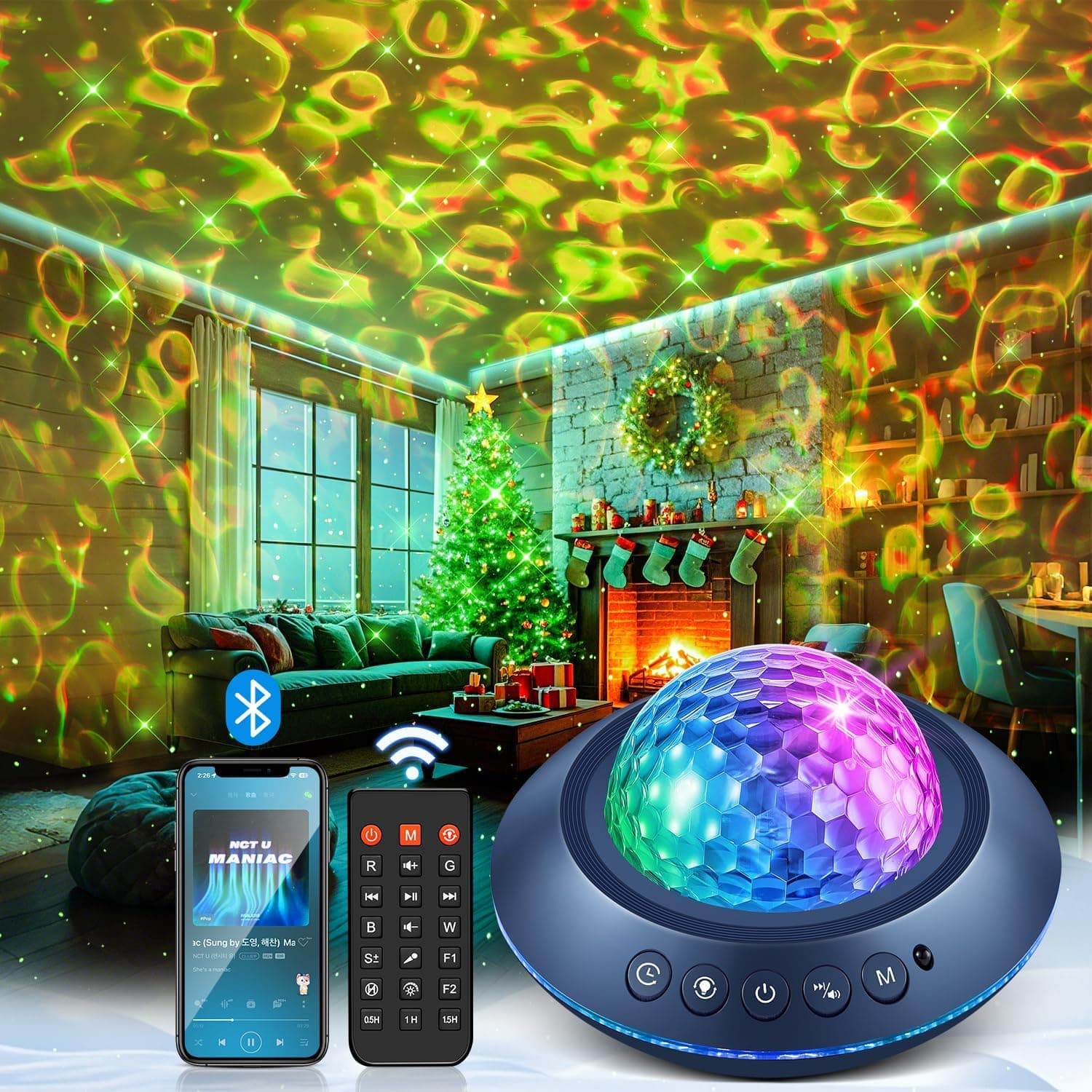 Mubarek Galaxy Projector for Bedroom, White Noises & Bluetooth Night Light Projector,360° Full Coverage Ceiling Projector Galaxy Light Projector,Remote Timer Night Sky Projector Ocean Light Projector